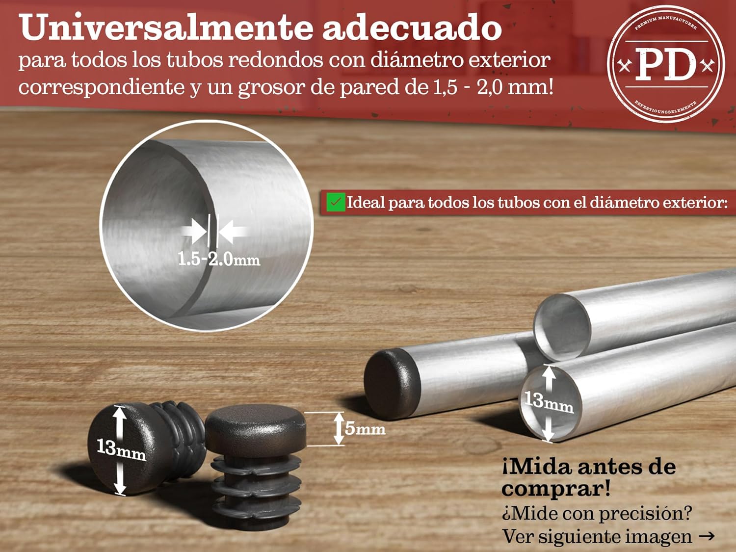 Thumbnail 1 de PD® Tapones Redondos 13mm para Tubo | Plástico PE Negro | 20 Piezas