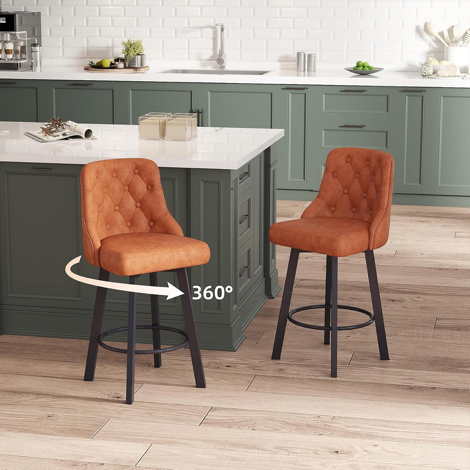 Detalle de Youhauchair YC-8051CBR1PC Bar Stool, Brown PU Leather, 360° Swivel