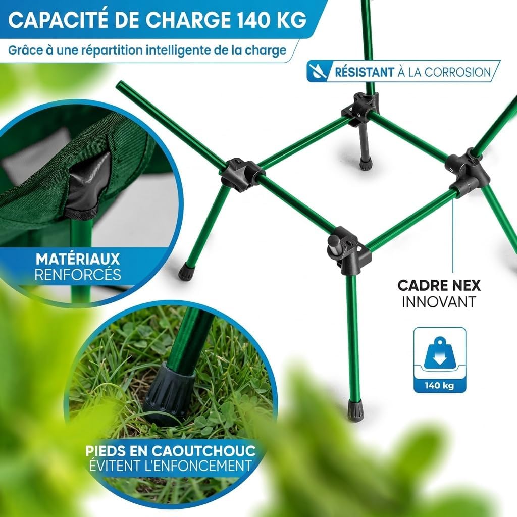 Detalle 2 de NORDMUT CHR-LGT-GRN-1 campingstoel, aluminium, opvouwbaar en tot 150 kg