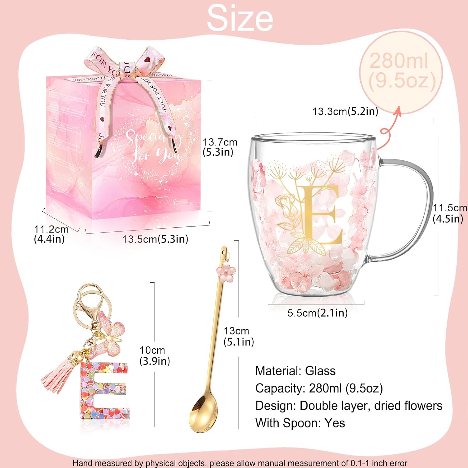 Detalle de Gifts for Women Glass Coffee Mugs – Personalised Double-Walled Pink Floral Cup