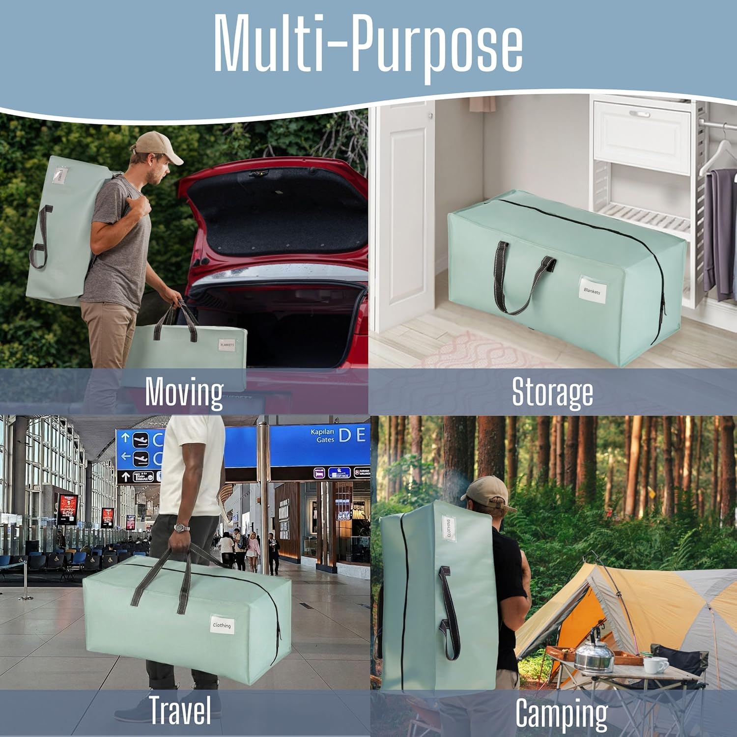 Thumbnail 6 de Veno 10 Pack Heavy-Duty Extra Large Moving Bags (Light Green Matte) with Backpack Straps