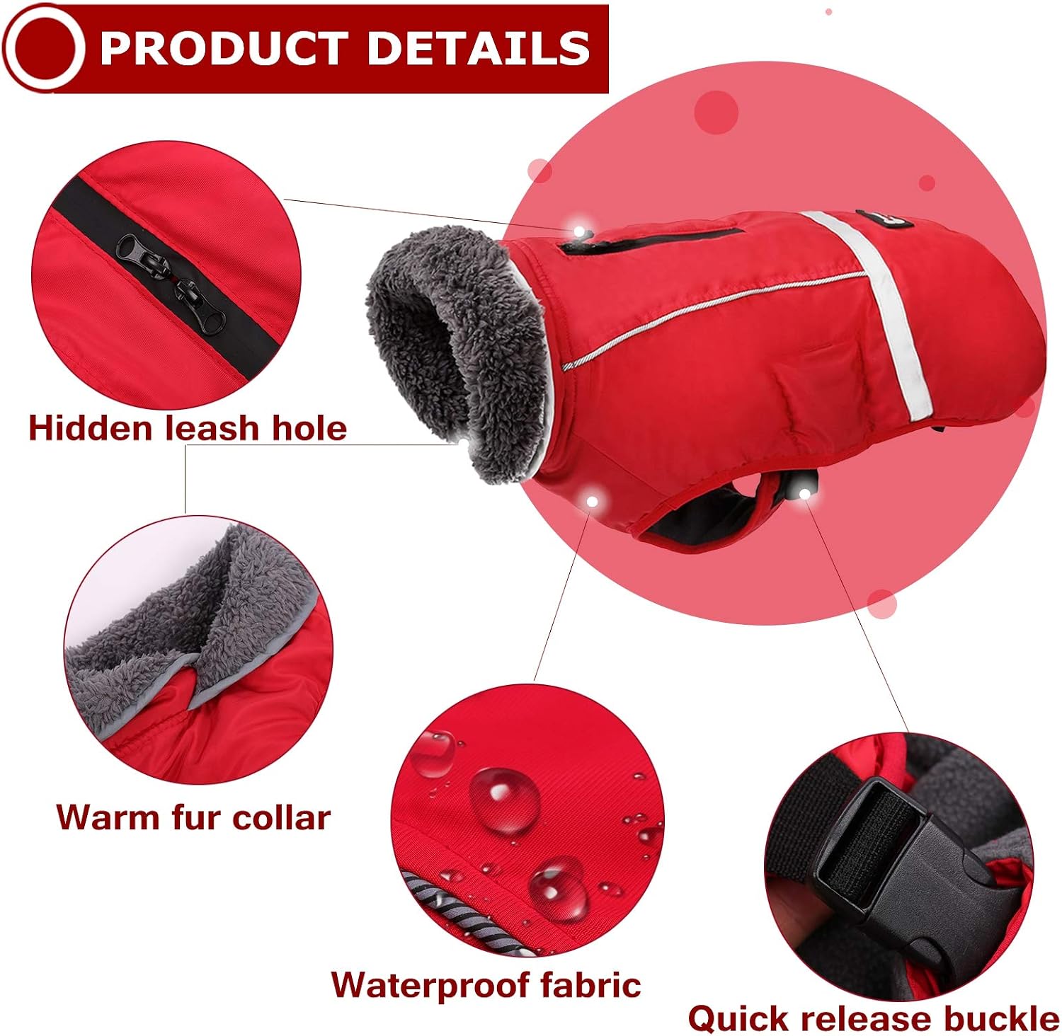 Detalle de Warm Dog Coat Reflective Winter Jacket, X-Large Fleece-Lined Vest