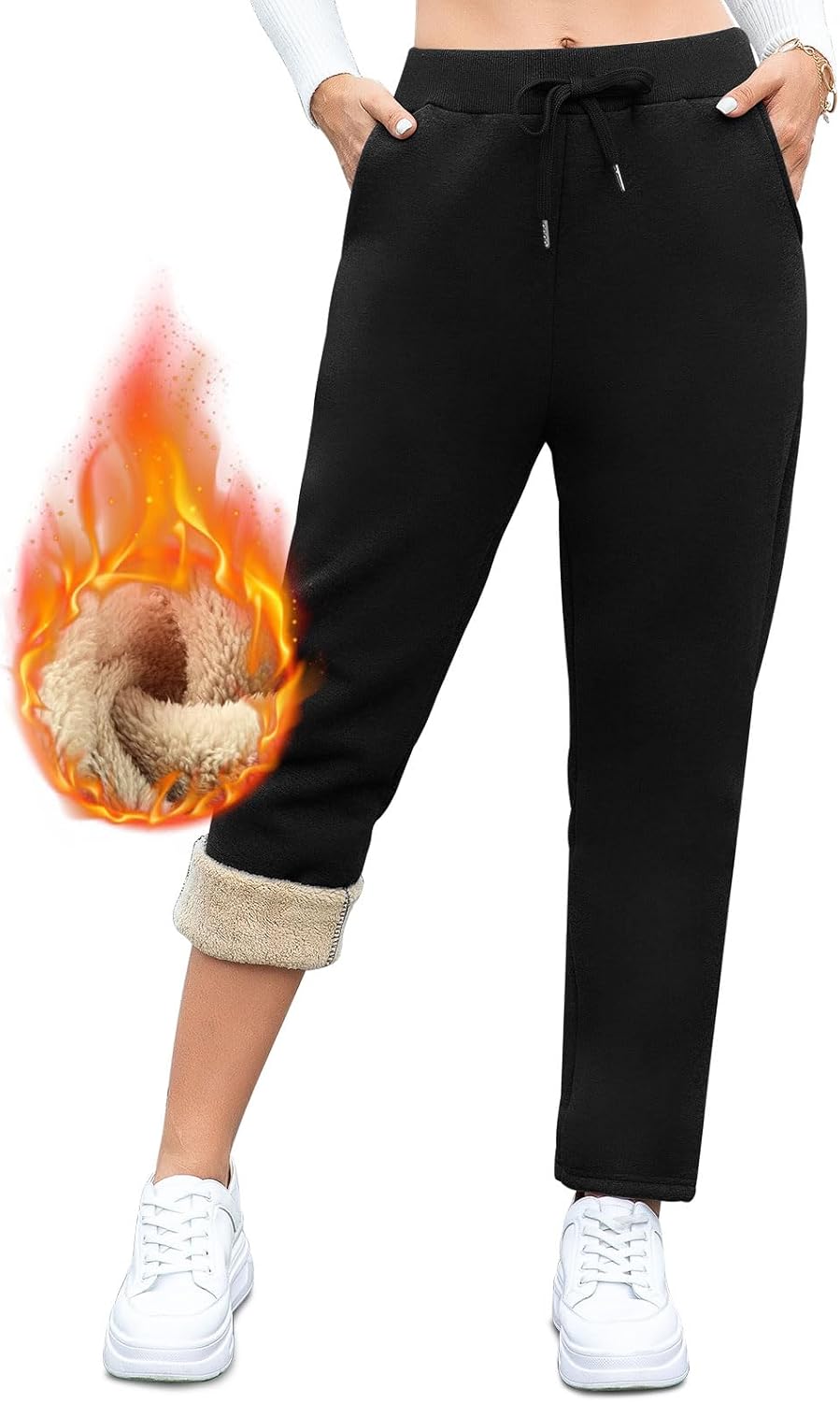 Detalle de Vorvowry fleecefodrade joggingbyxor för kvinnor med sherpa och fickor