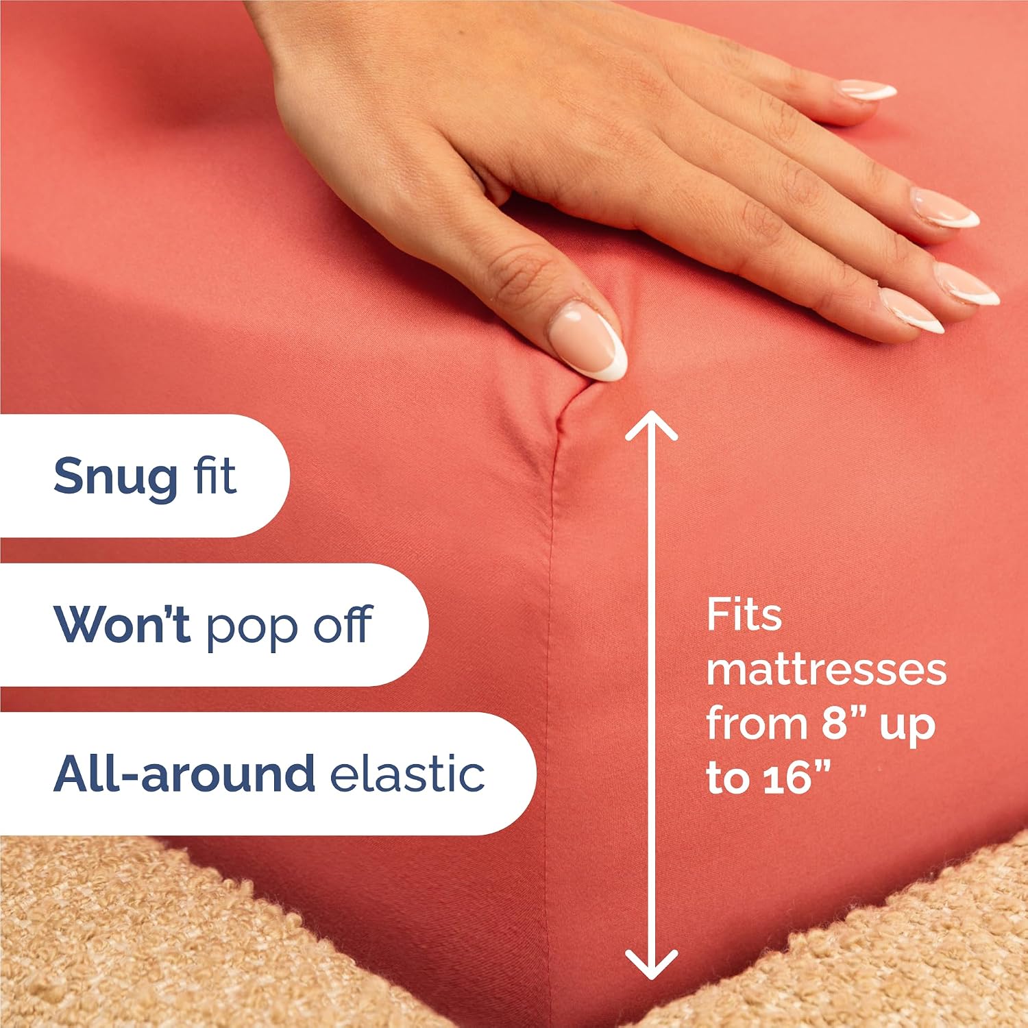 Detalle de CGK Unlimited Split King 5-Piece Sheet Set, Coral Microfibre with Deep Pockets