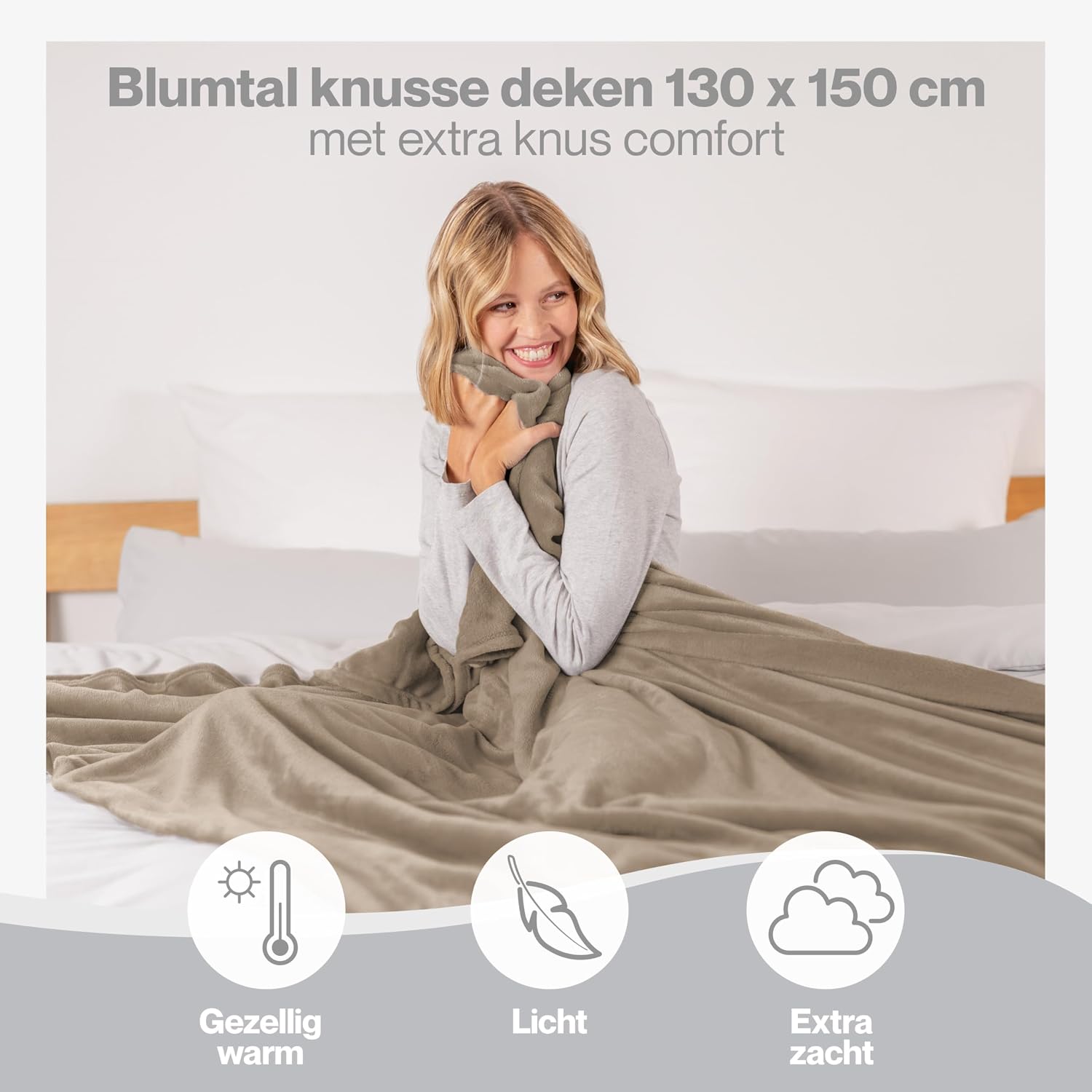 Detalle de Blumtal EB0055 fleece deken 130 x 150 cm, taupe microvezel