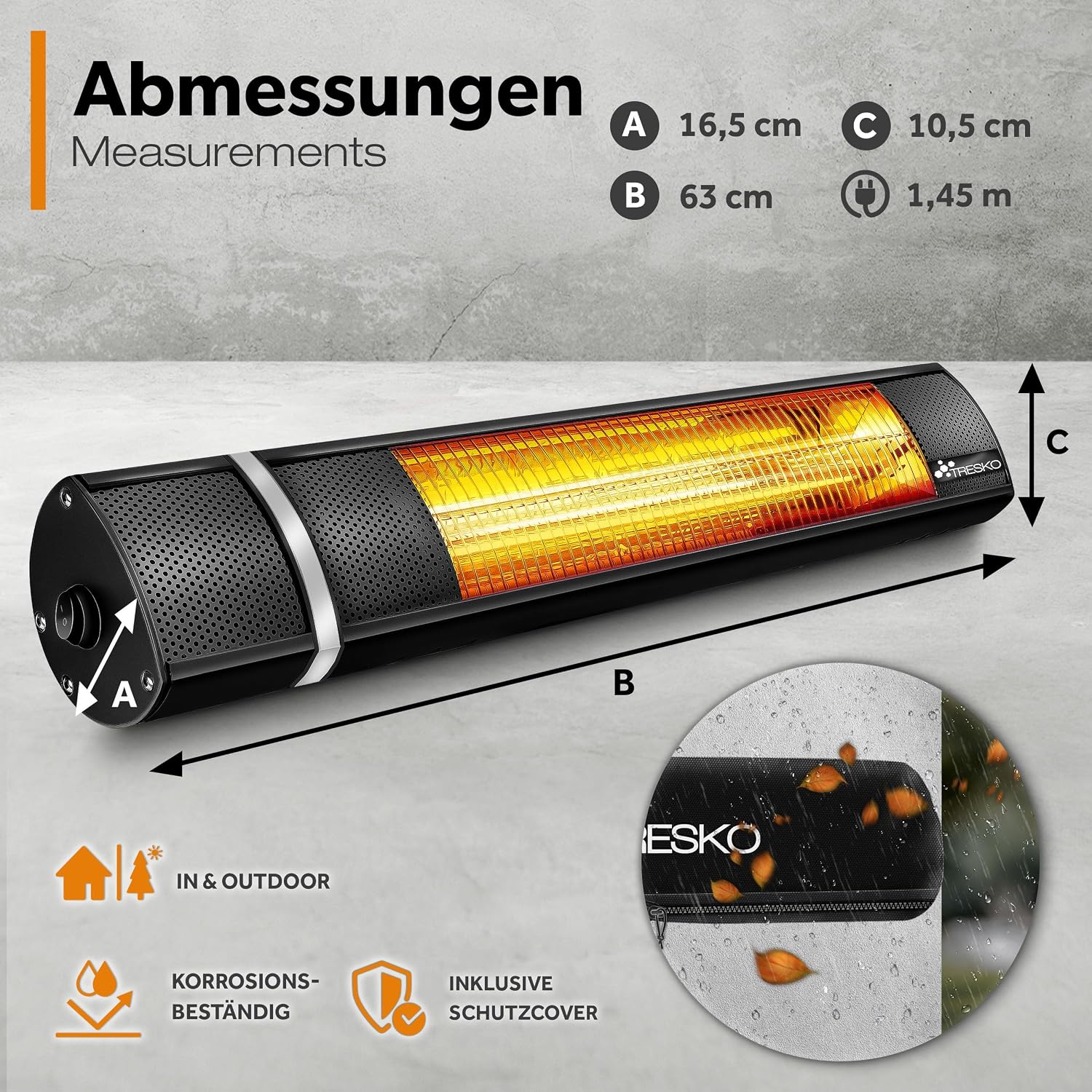 Thumbnail 4 de TRESKO Toren infrarood-wandstraler 2000 W met afstandsbediening en 3 standen