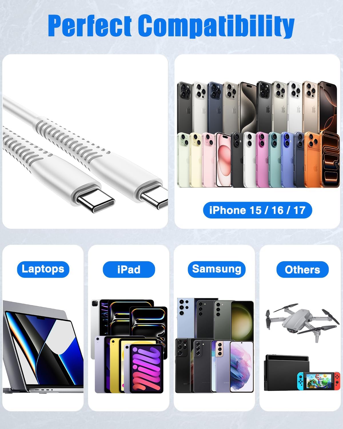 Thumbnail 6 de USB C to USB C Cable 60W PD 10-Pack