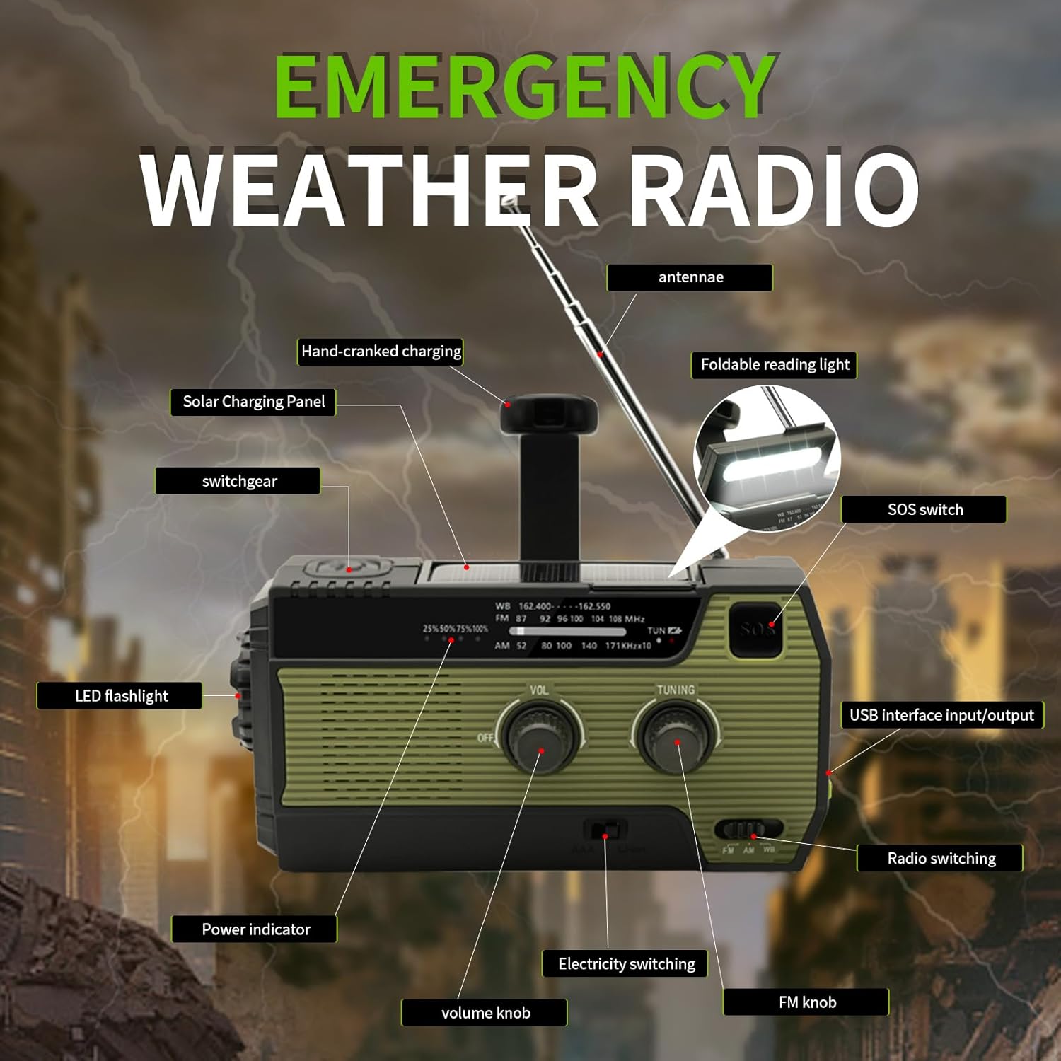 Thumbnail 1 de SOLARBABY Wind Up Solar Radio 4000 mAh 🔊