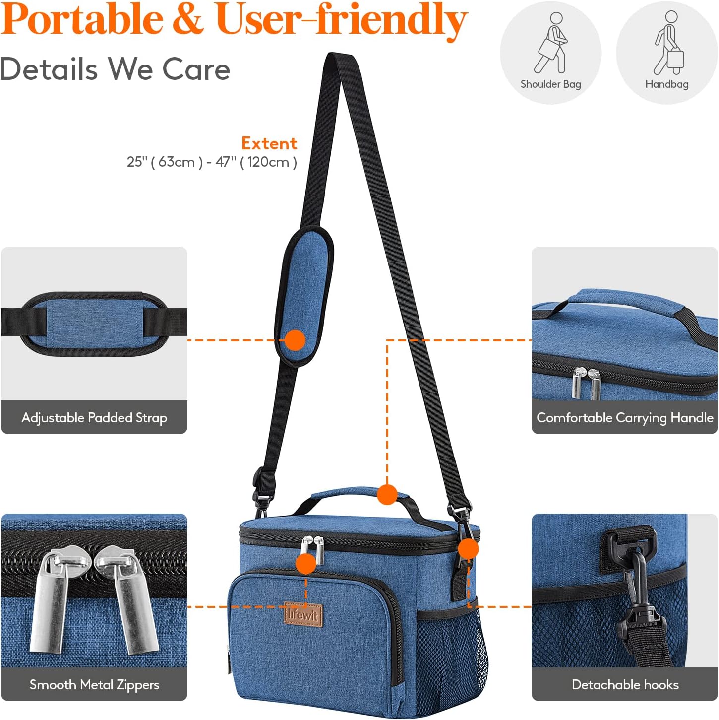 Thumbnail 5 de Lifewit 9L Insulated Lunch Bag, Dark Blue, PEVA Lining and Shoulder Strap