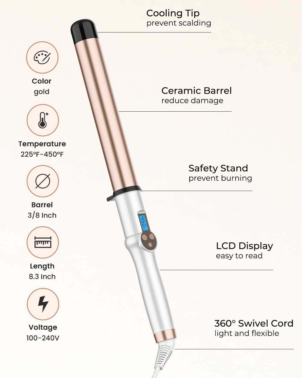 Thumbnail 5 de 32MM Extra Long Barrel Ceramic Curling Wand 🔌