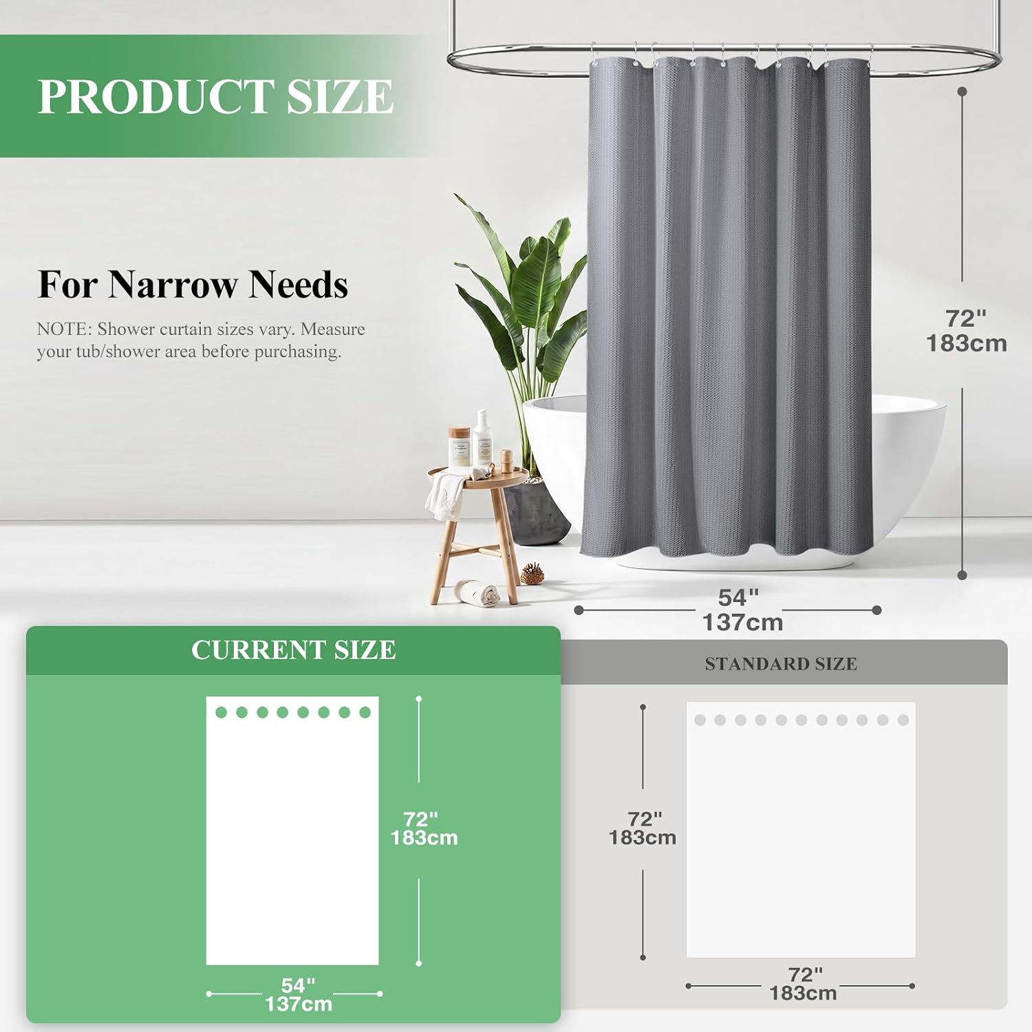 Thumbnail 1 de Dynamene Waffle Shower Curtain, 54 x 72-Inch Gray, 256 GSM Polyester Blend