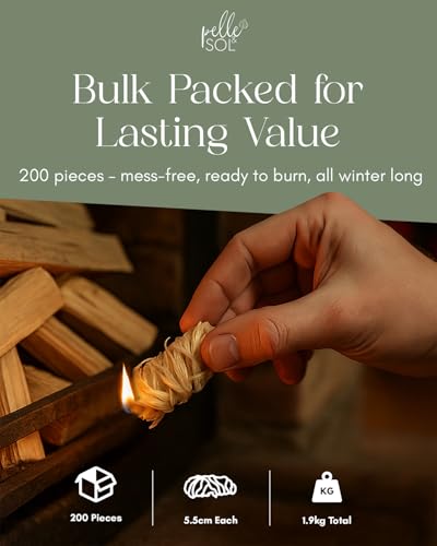 Detalle de Pelle & Sol 200 Natural Firelighters – Long Burning, Eco Fire Starter for Wood Burners and BBQ
