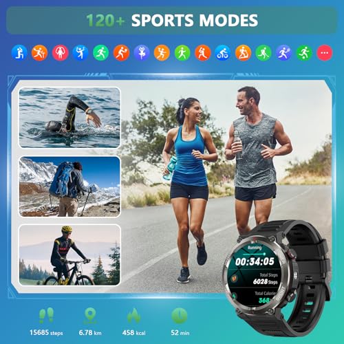 Detalle de Baolubao Reloj Inteligente para Hombre con Linterna, Brújula y Llamadas Bluetooth — 120+ Modos Deportivos, IP68
