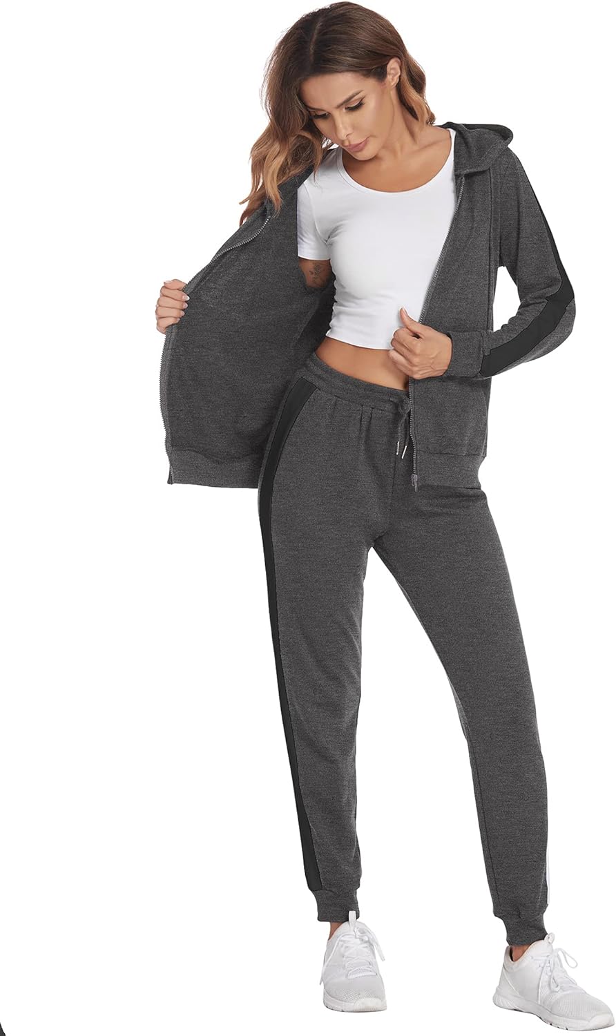 Thumbnail 3 de Parabler Tuta Sportiva da Donna 2 Pezzi – Completa Autunno/Inverno, cappuccio e tasche, design patchwork a righe