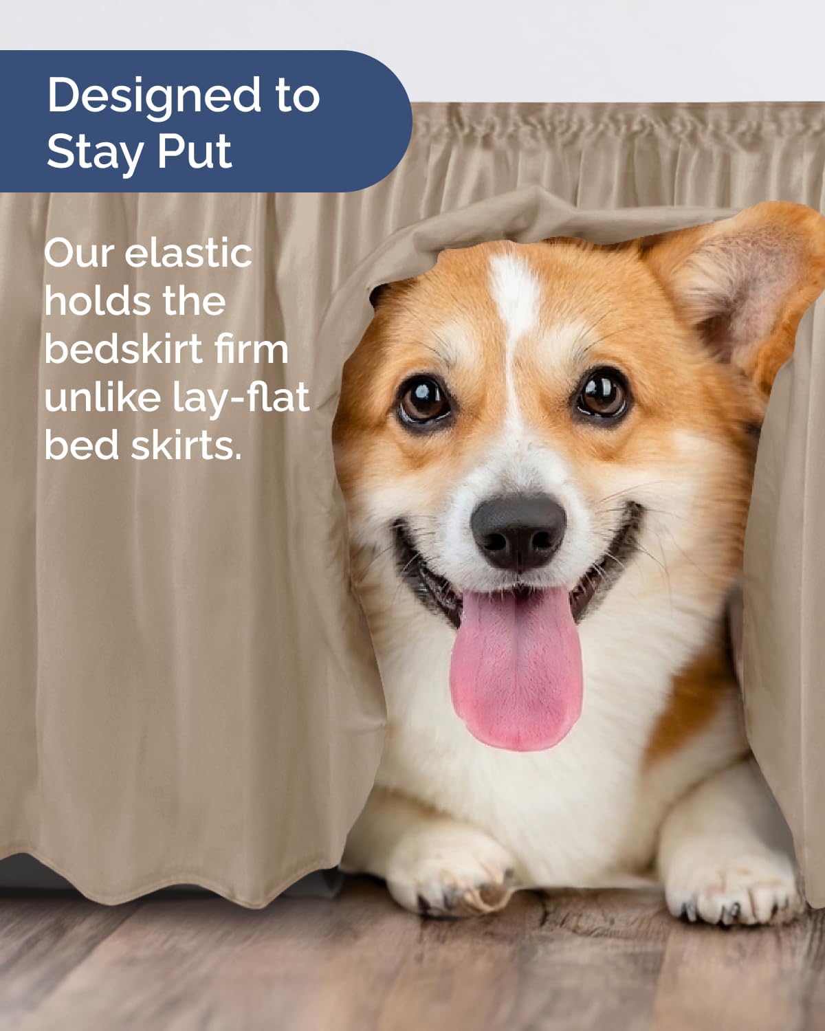 Thumbnail 6 de Wrap Around Dust Ruffle Bed Skirt - Cream for Queen Size Beds (21 Inch Drop) with Elastic Wrap