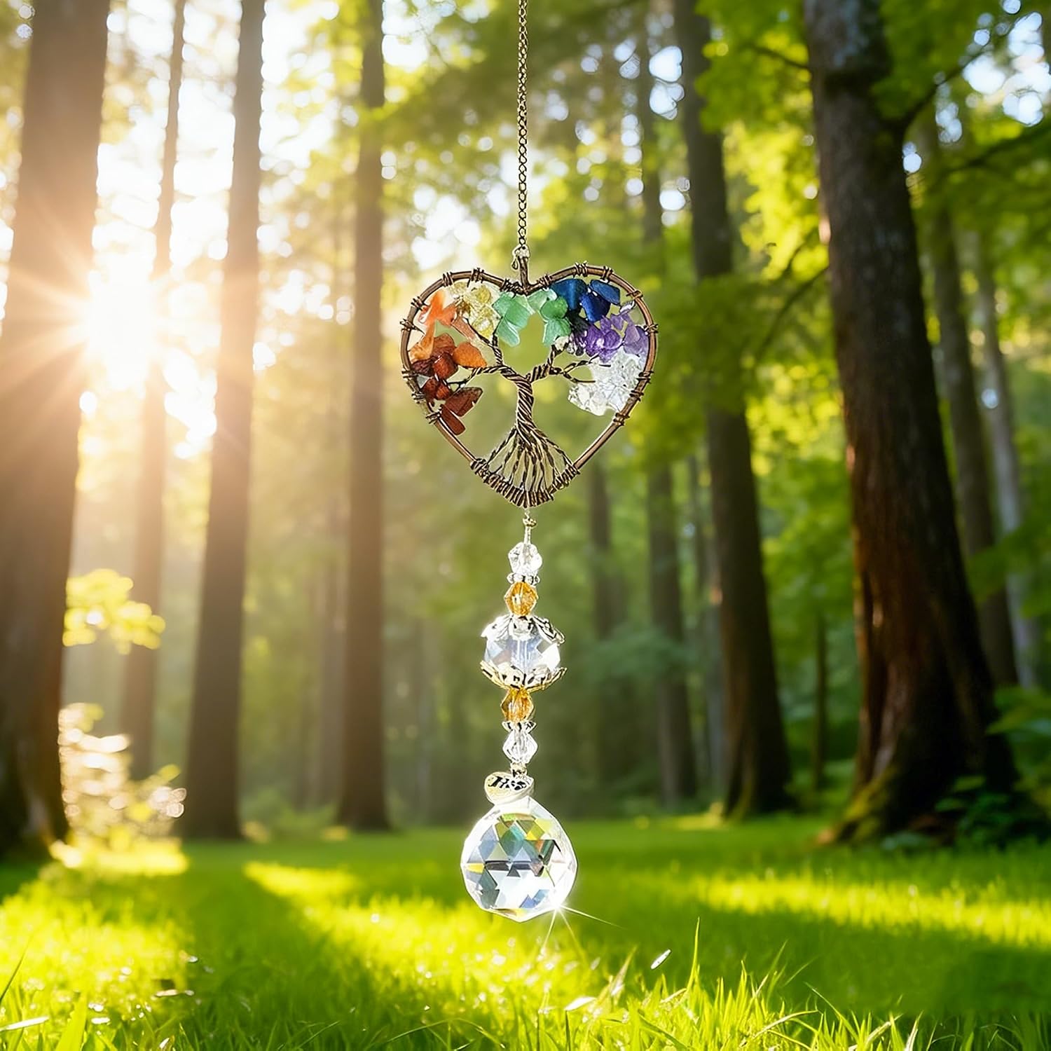 Detalle de H&D HYALINE & DORA Tree of Life Heart Crystal Suncatcher Pendant