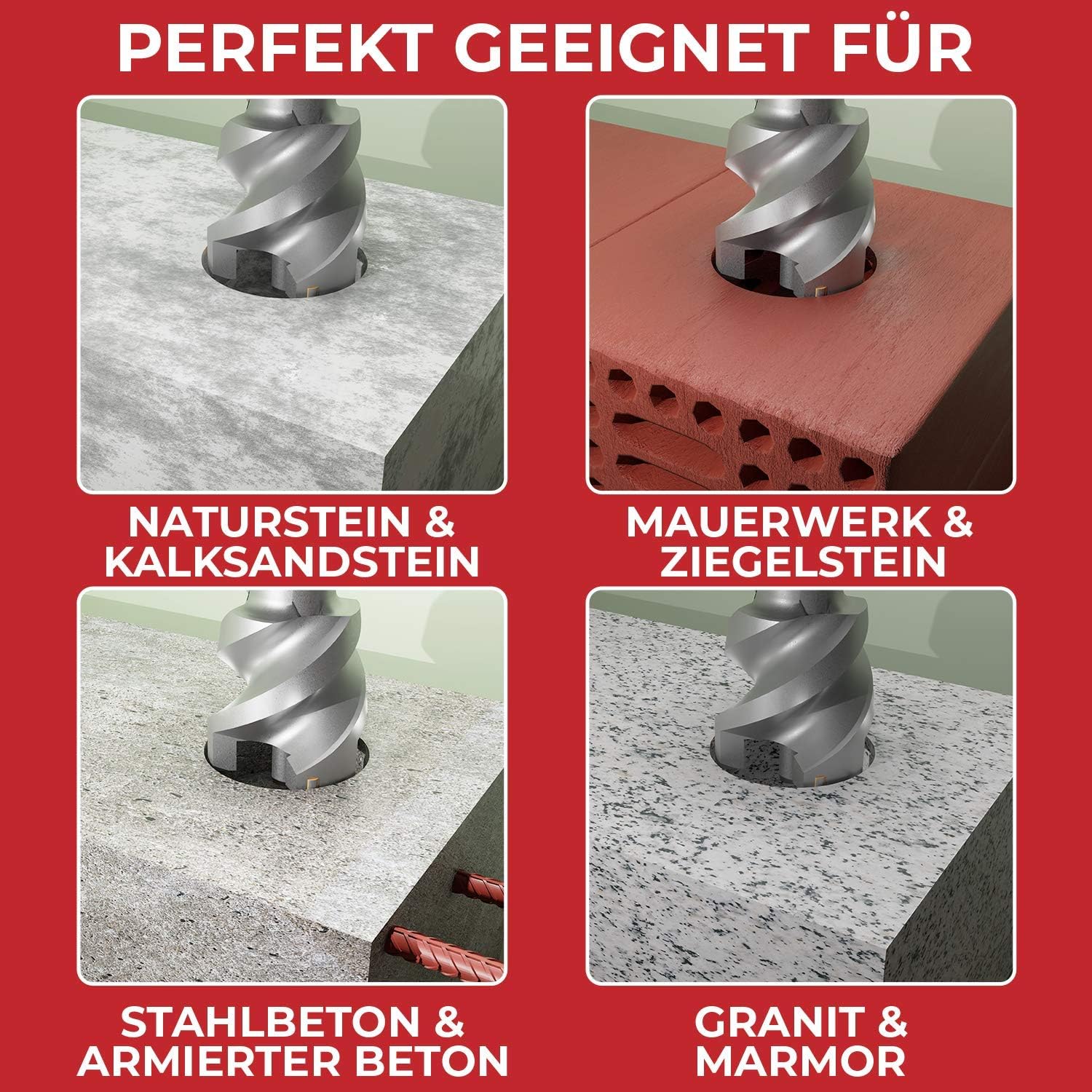 Thumbnail 4 de SCHWABENBACH Punta SDS Max 65mm x 600mm – Punta trapano 4 taglienti per calcestruzzo armato, lunghezza utile 480mm