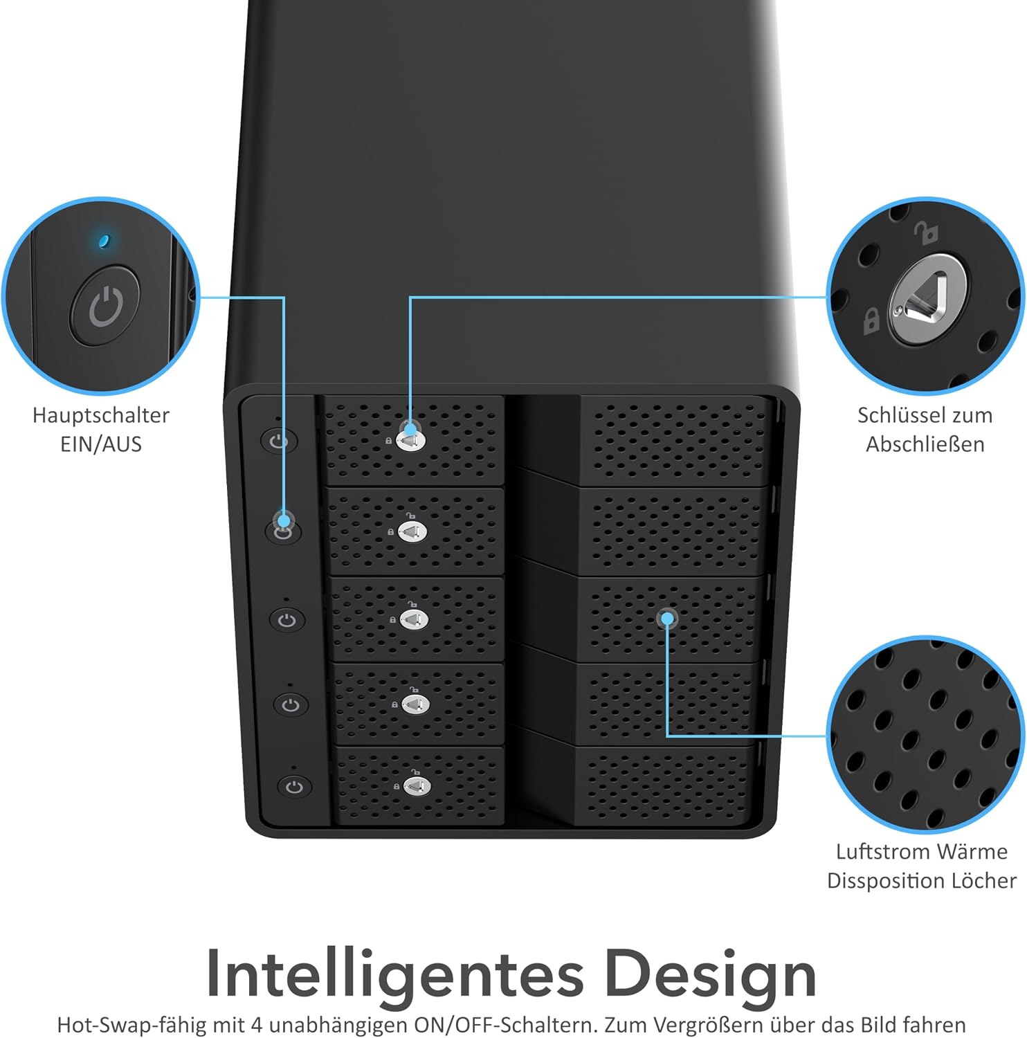 Detalle de SABRENT 5-Bay Festplatten-Dockingstation USB-C 10Gbps (DS SC5B) für SATA 2,5"/3,5