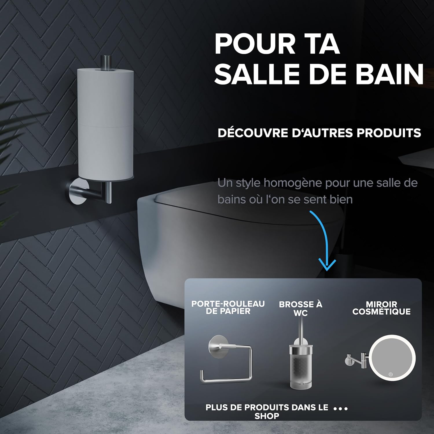 Thumbnail 6 de Ovimar Skodsbol – Porte-rouleau mural sans perçage en acier inoxydable et verre, bouton d’achat élégant