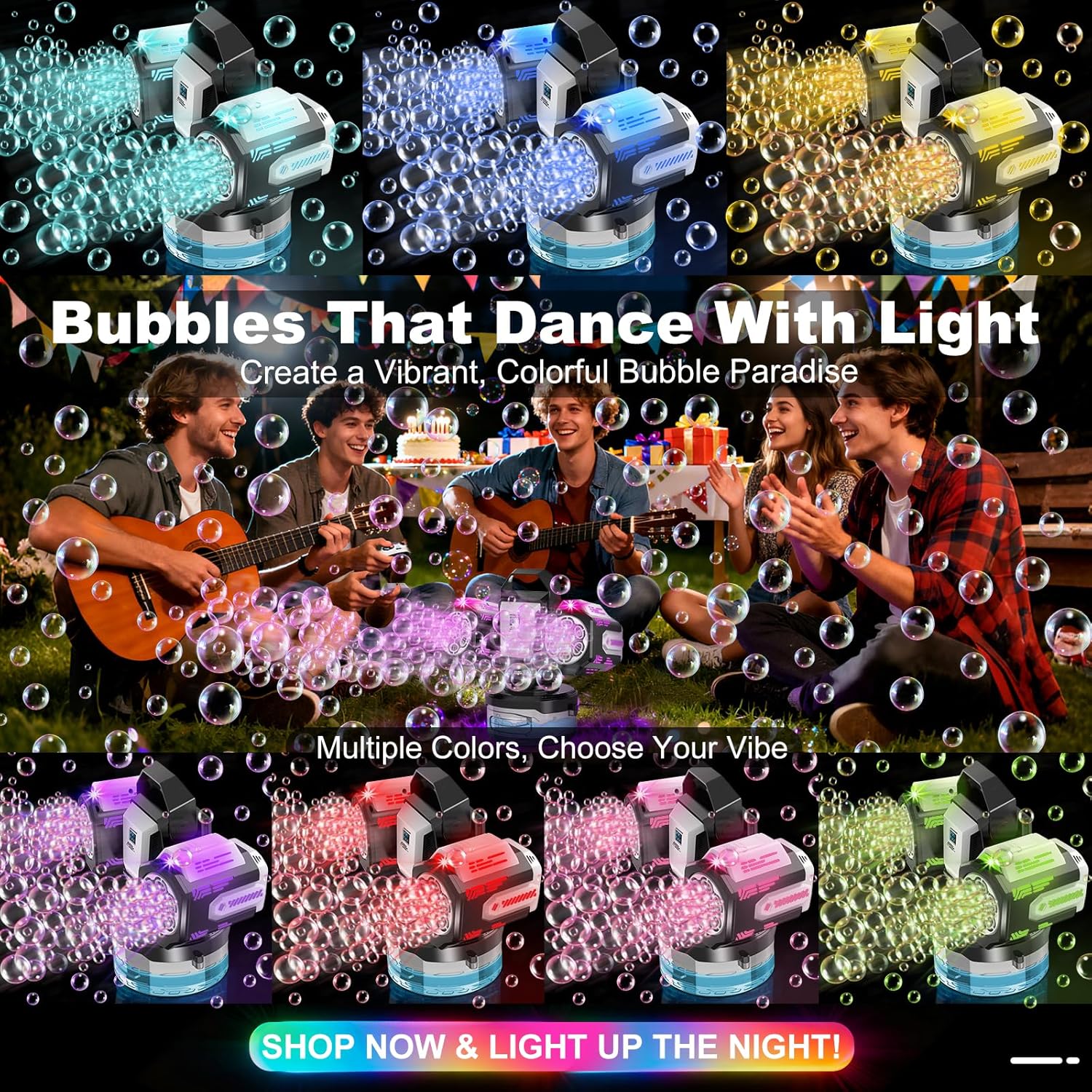 Thumbnail 3 de Rechargeable Bubble Machine with RGB Lights: 30,000 Bubbles per Minute, 360° Coverage, and Remote Control