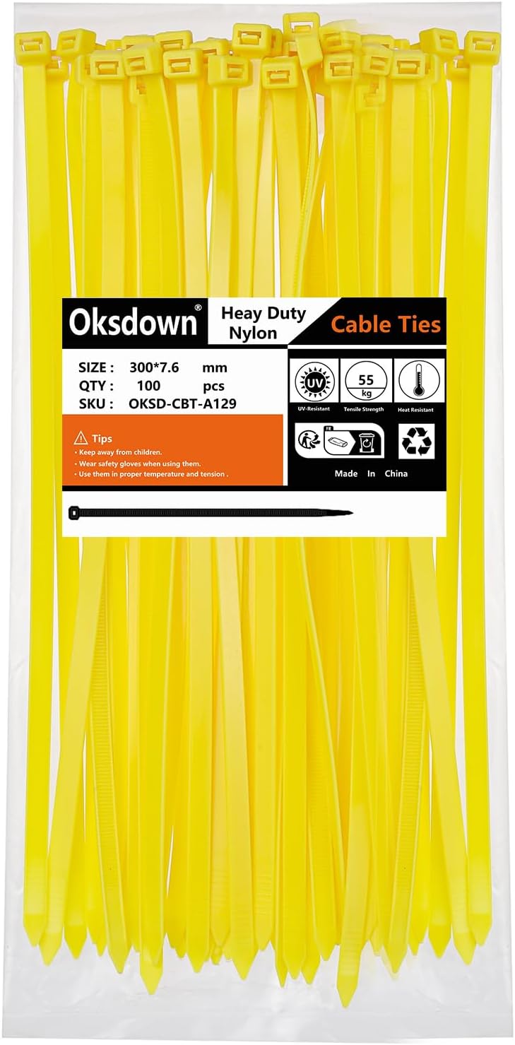 Detalle de Oksdown 100 Pack Yellow Thick Cable Ties