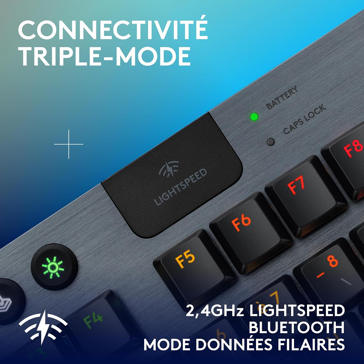Detalle de Logitech G G915 X LIGHTSPEED TKL Clavier gaming sans fil ultra-plat, FRA AZERTY – GL Clicky Blue