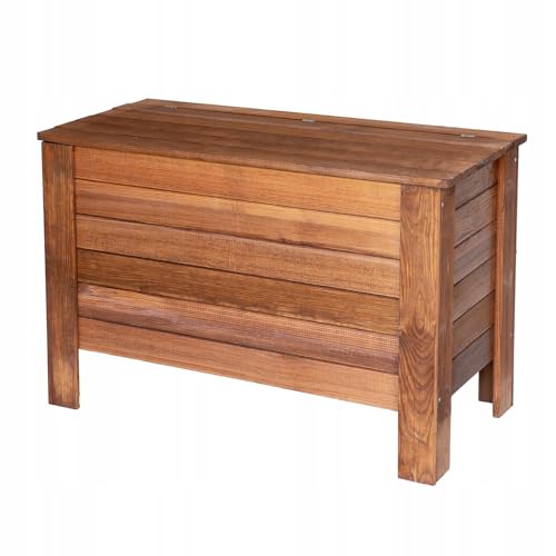 Detalle de STOLMAK Cassapanca da Giardino in Legno 80x52x40 cm, 166 L, Pino Massello Marrone – Box Porta Cuscini e Contenitore Esterno