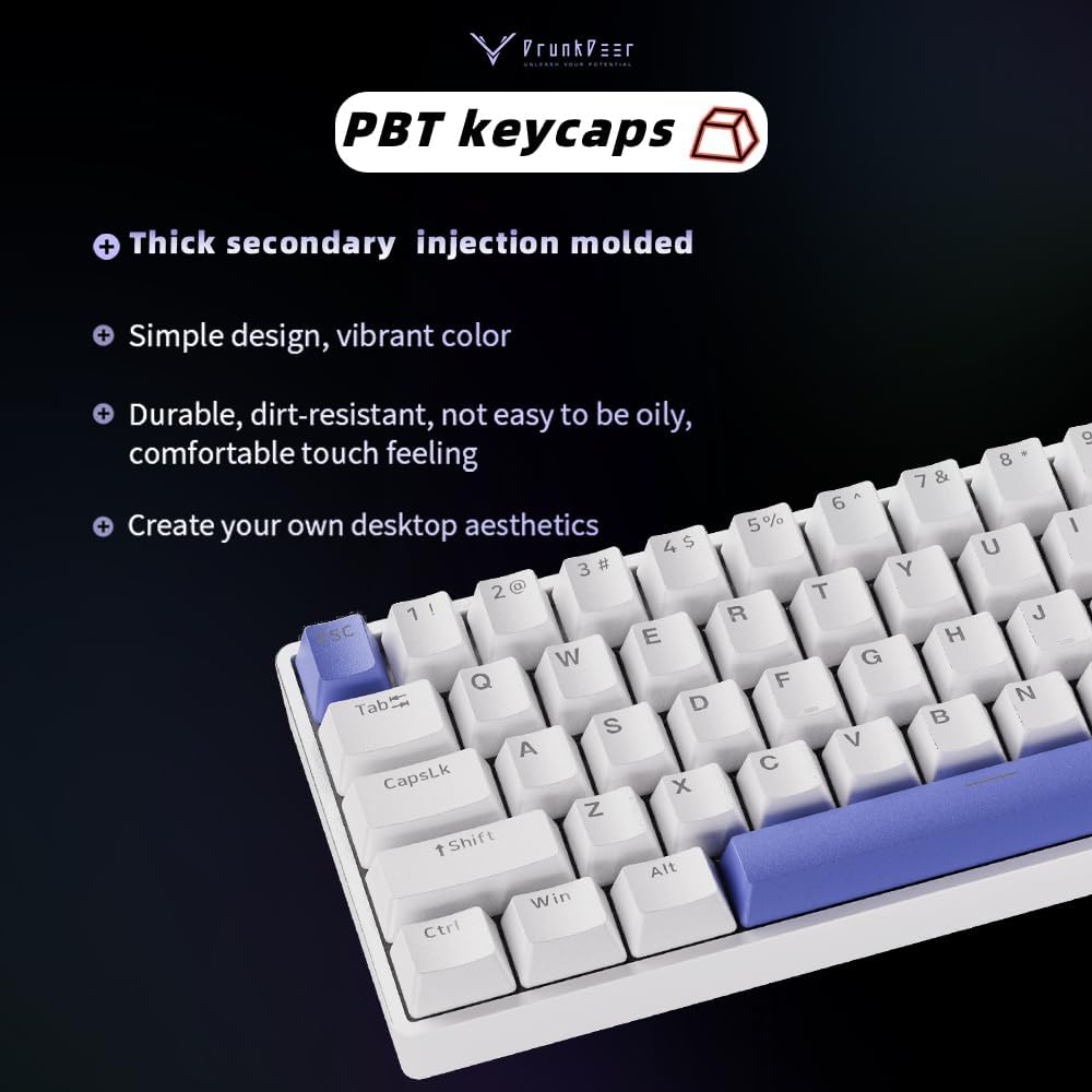 Detalle de DrunkDeer G60 Rapid Trigger mechanische Gaming-Tastatur (TKL, 60% Layout, Magnetschalter) – Weiß