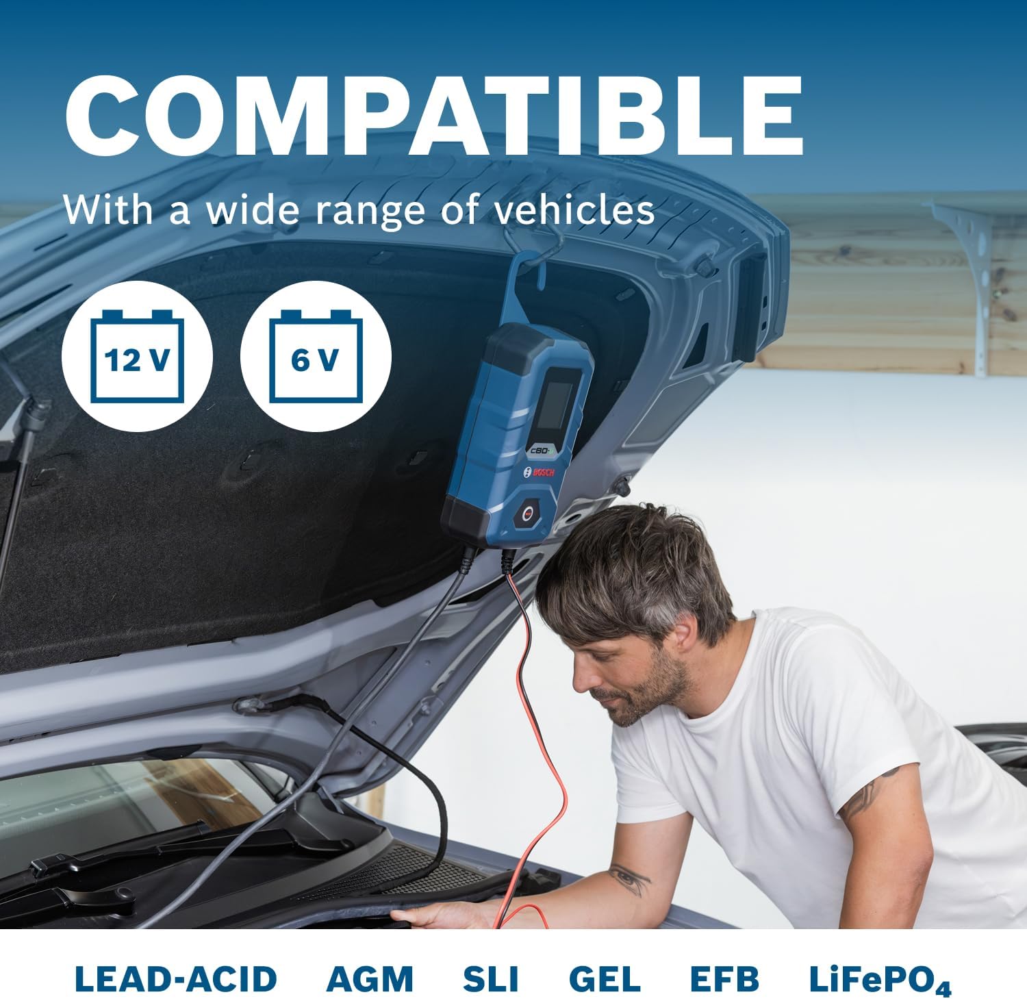 Thumbnail 3 de Bosch C80-Li Battery Charger – 15 Amps with Trickle Function for 6V/12V Lead‑acid and 12V LiFePO4