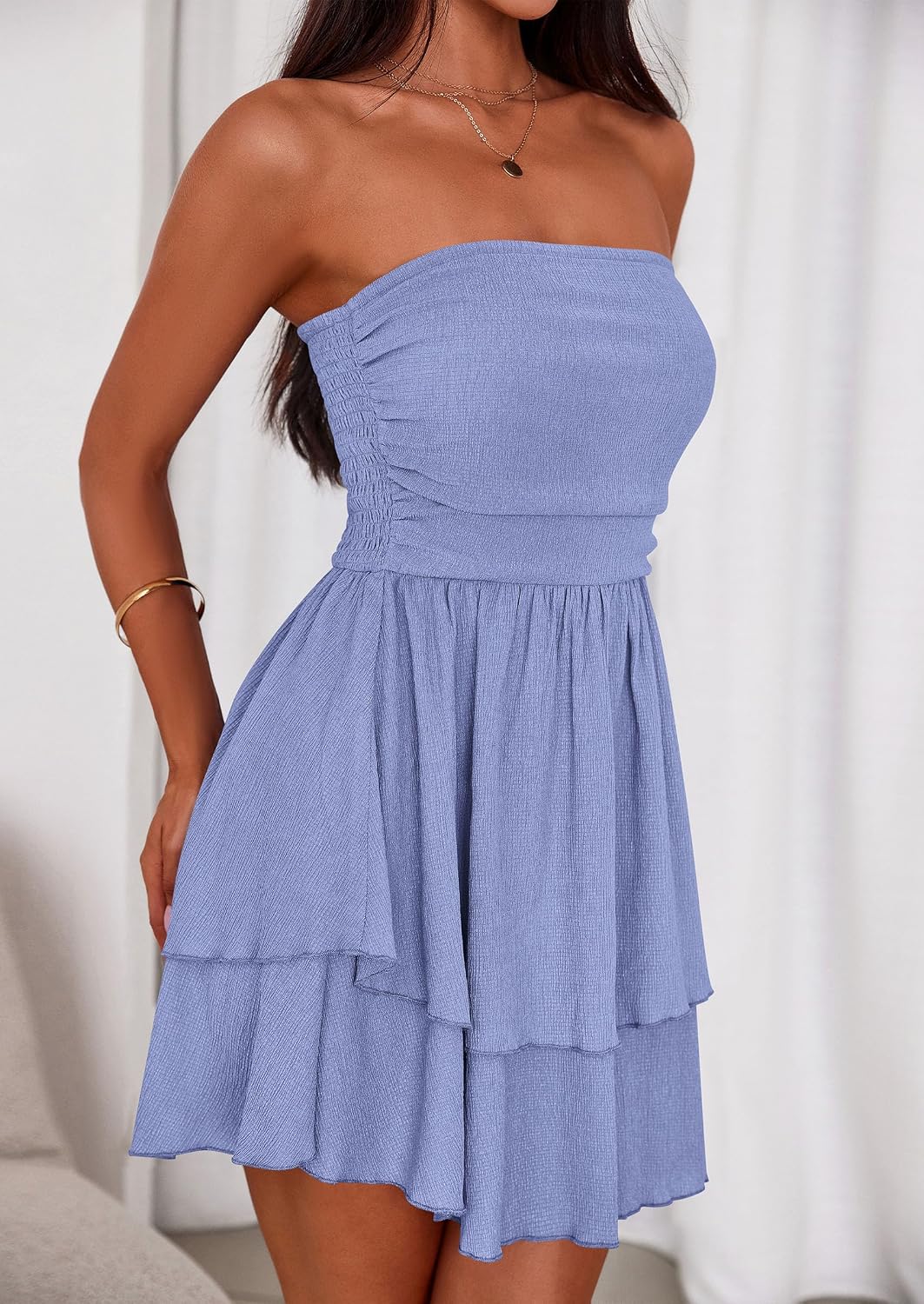 Detalle de PRETTYGARDEN Women's 2026 Summer Strapless Tube Mini Dress