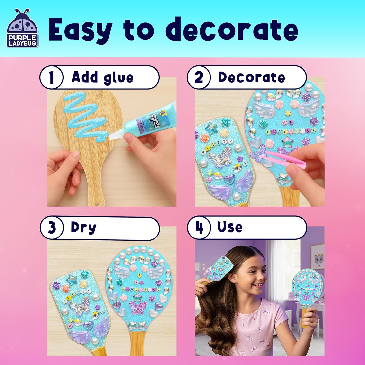 Thumbnail 3 de PURPLE LADYBUG Wooden Mirror & Brush DIY Kit for Ages 6-12 🎨