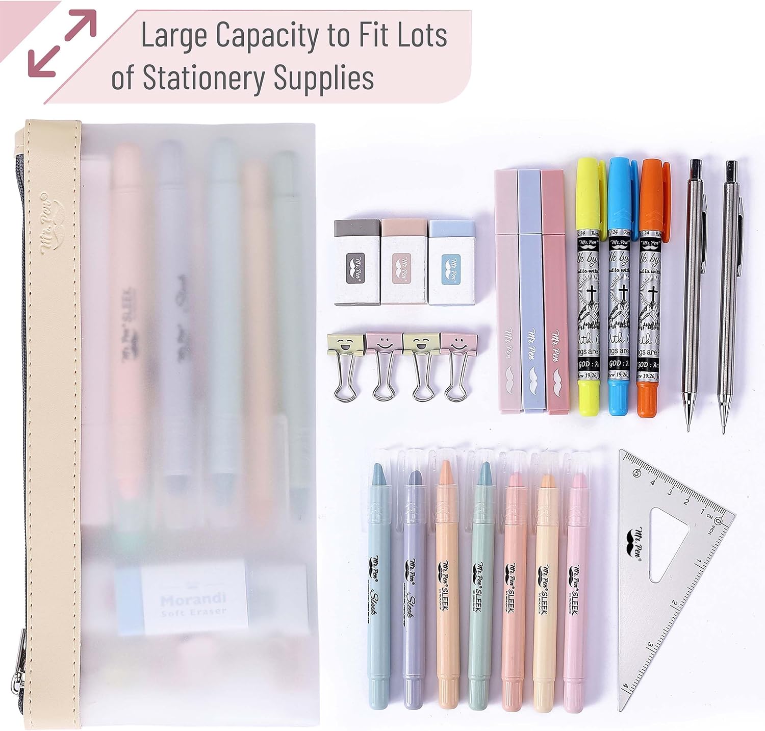 Detalle 2 de Mr. Pen QWHH003M344VC Clear Pencil Pouches, 3-Pack, Medium TPU
