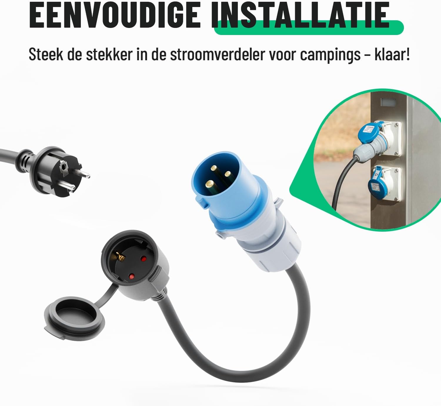 Detalle 2 de greate 16A CEE-adapter naar Schuko, 50 cm kabel en IP44