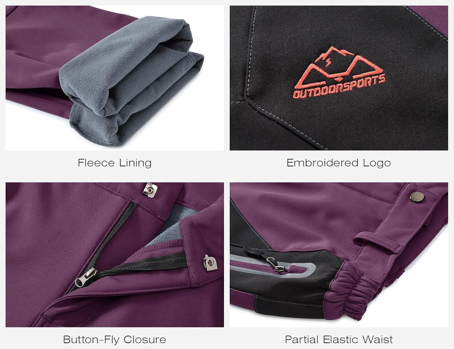 Detalle de Rdruko Women's Waterproof Windproof Fleece-Lined Hiking and Ski Pants