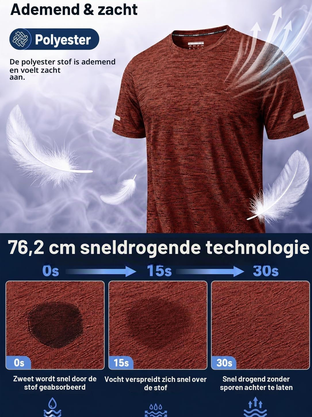 Detalle 2 de KEFITEVD KEF-326-EU heren sportshirt met korte mouwen, sneldrogend en ademend