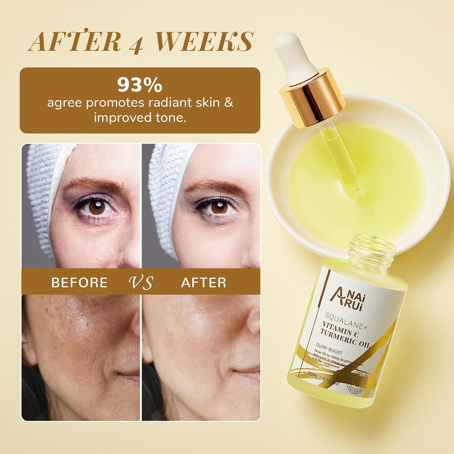 Detalle 1 de ANAI RUI vitamine C-gezichtsolie met squalaan en kurkuma, 30 ml