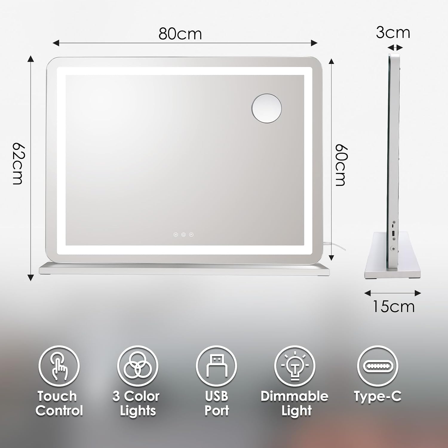 Detalle de MAMIZO DP503 Hollywood-make-upspiegel met 3 lichtstanden en 10x vergroting