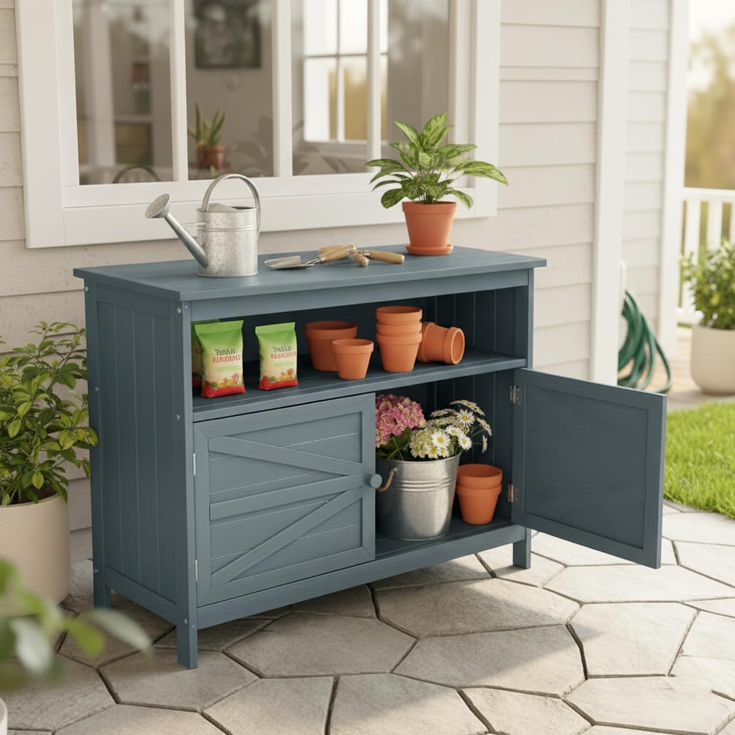 Detalle de Congfutt HIPS Outdoor Storage Cabinet, Gray, Magnetic Doors, 3 Shelves