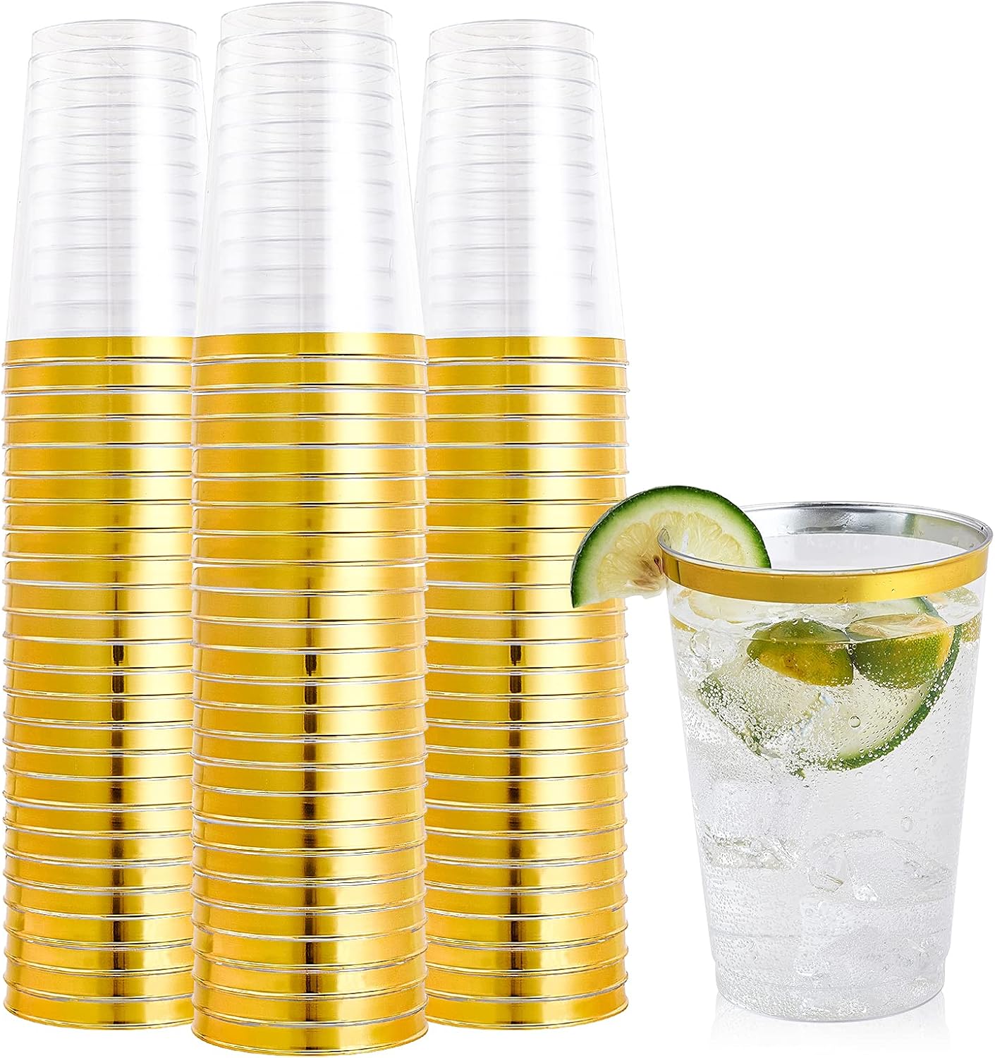 Detalle de FOCUSLINE 12 oz Gold Rimmed Plastic Cups – 100 Pack