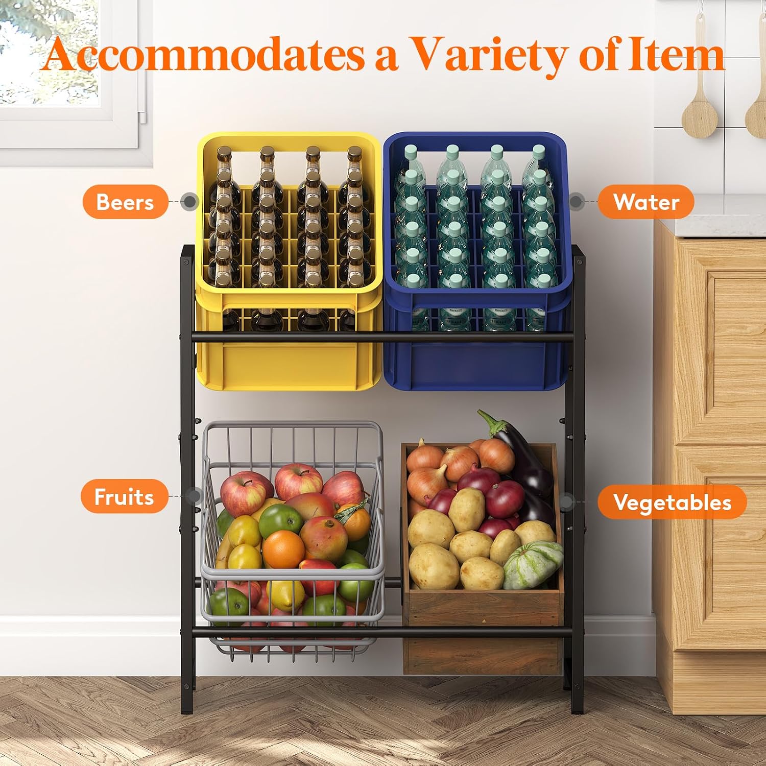 Detalle 1 de Lifewit Drinks Crate Rack, 4-Crate Black Metal Shelf