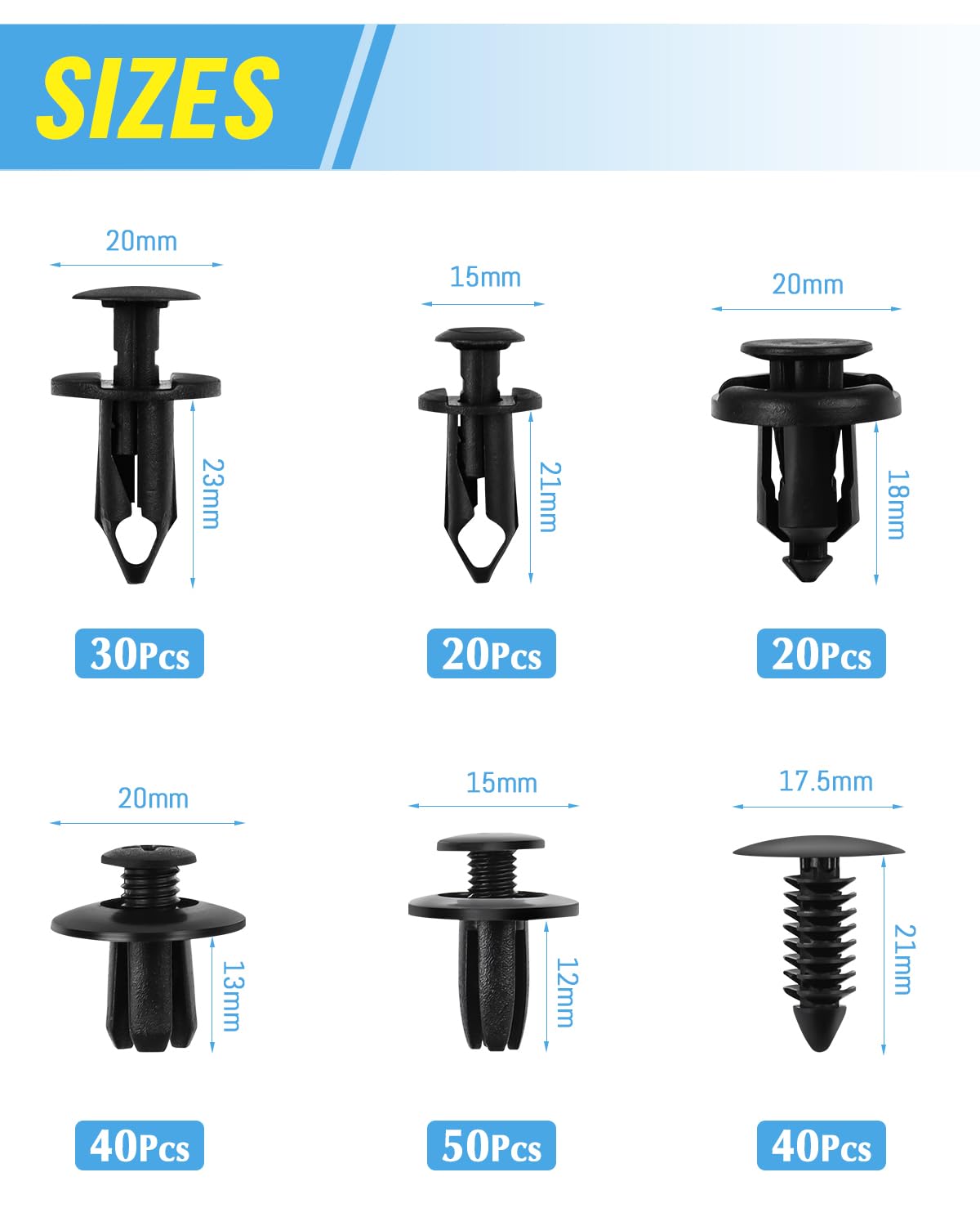 Detalle 2 de JatilEr 200 Stück Befestigungsclips Auto Clips – Universal Nylon Clips in 6 Größen