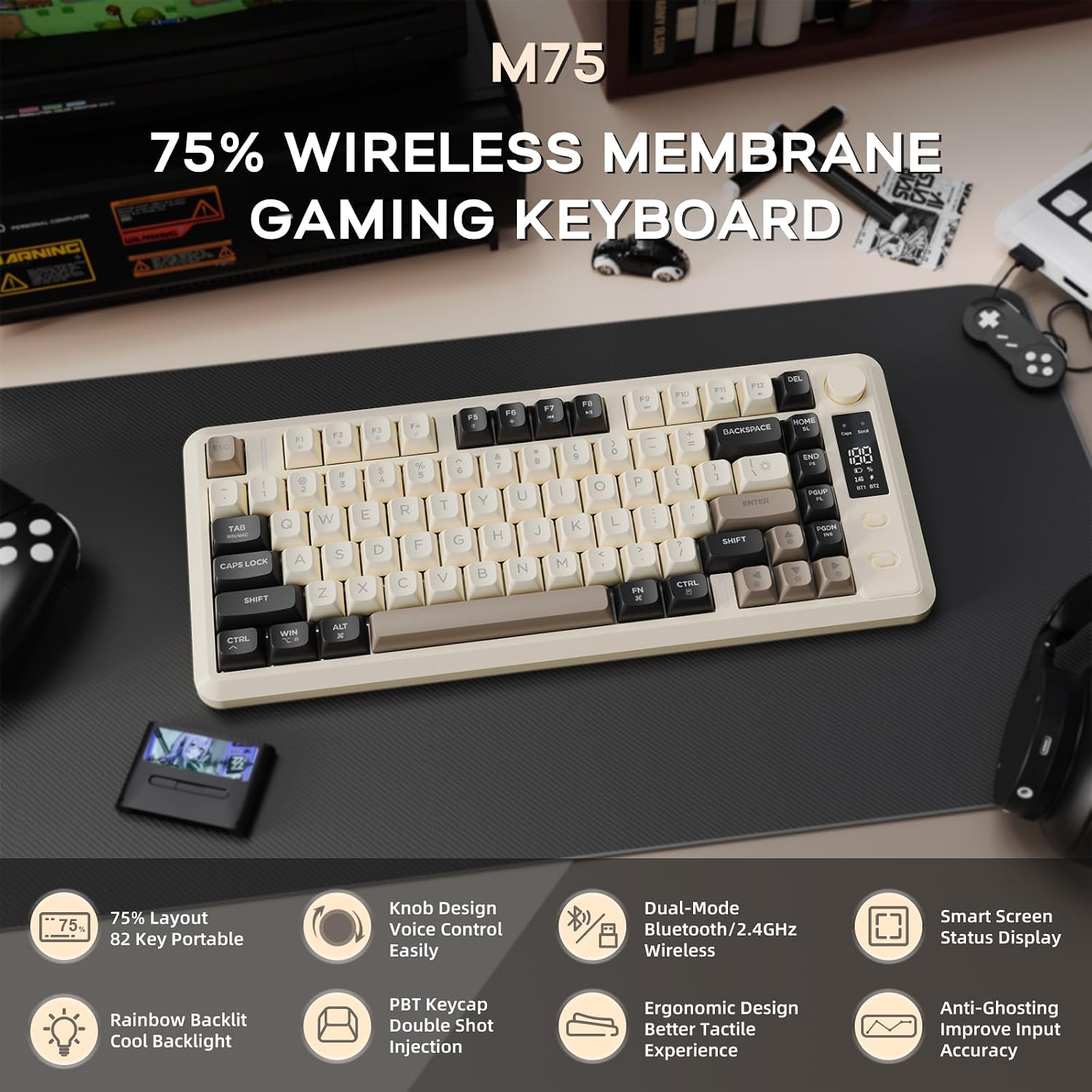 Detalle 2 de ZIYOU LANG M75 Kabellose Gaming-Tastatur 2000 mAh
