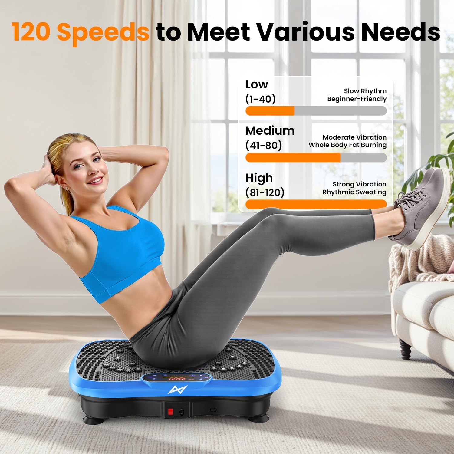 Detalle de AXV SLIM Vibration Plate Exercise Machine, 200W, 120 Levels, 5 Programs