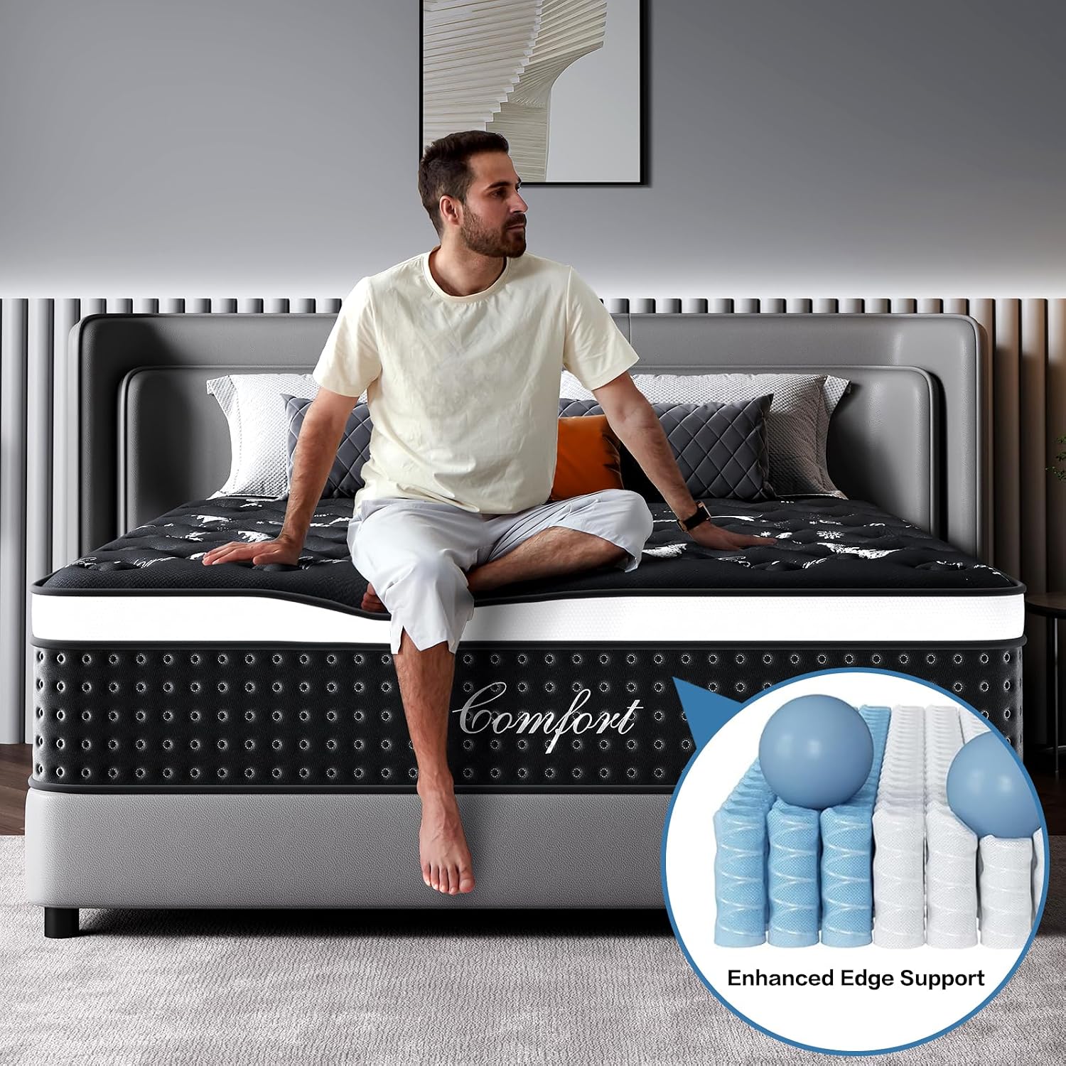 Thumbnail 4 de Dkibcum DRD-12-BLK-QU-US Queen Hybrid Mattress, 12-Inch, Medium-Firm