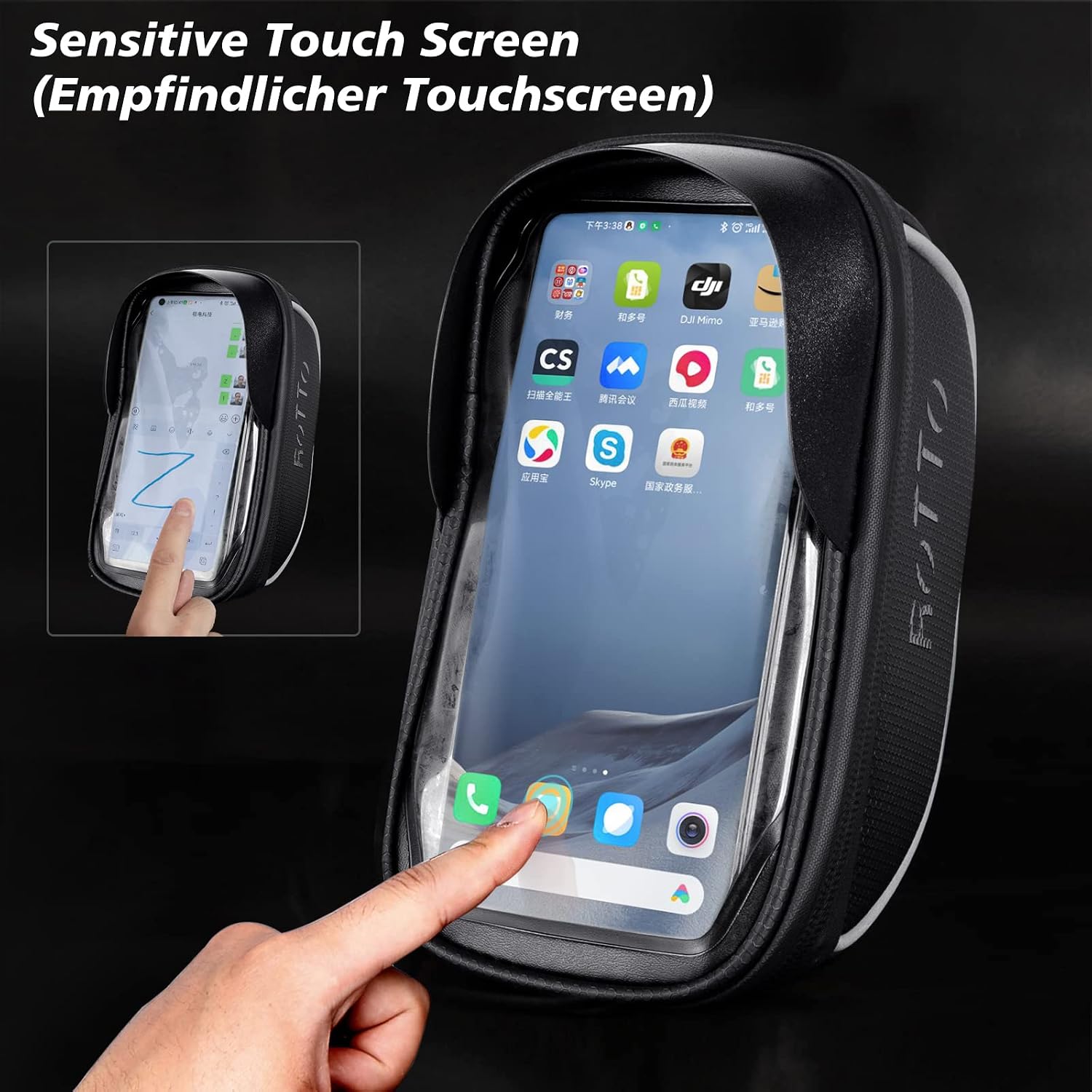 Detalle de ROTTO Fahrrad Lenkertasche – wasserdichte Handyhalterung mit Touchscreen, 7 Zoll, inklusive Regenschutz (Upgrade-Version)