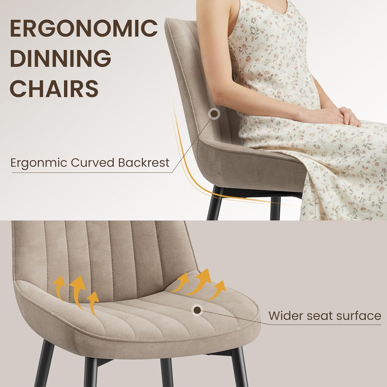 Detalle de COLAMY Velvet Dining Chairs Set of 6: Khaki Upholstered Dining Chairs with Velvet Fabric and Metal Leg Frames