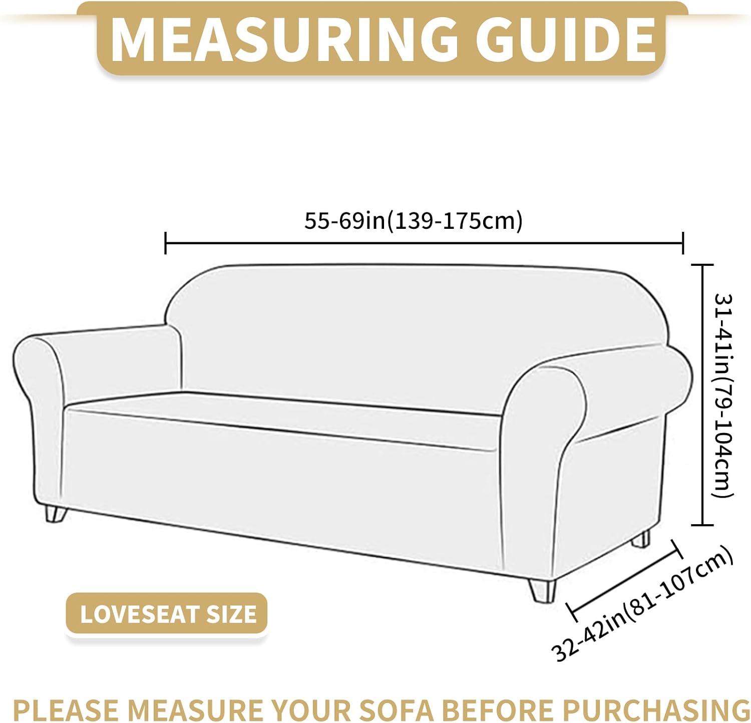 Detalle 2 de JIVINER Beige Loveseat Cover, Stretch Geometric Jacquard with Elastic Bottom
