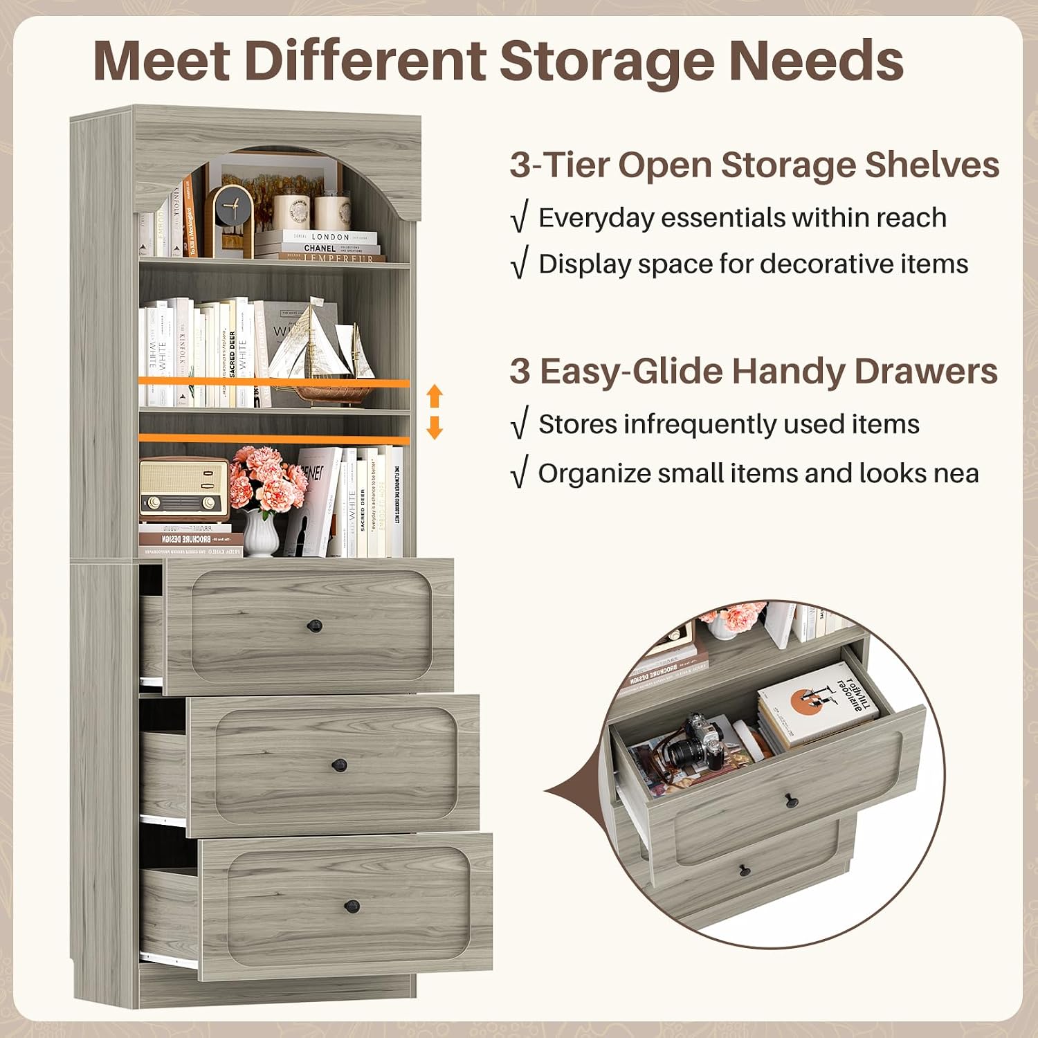 Detalle 2 de Cyclysio Bookcase, 80-Inch Tall