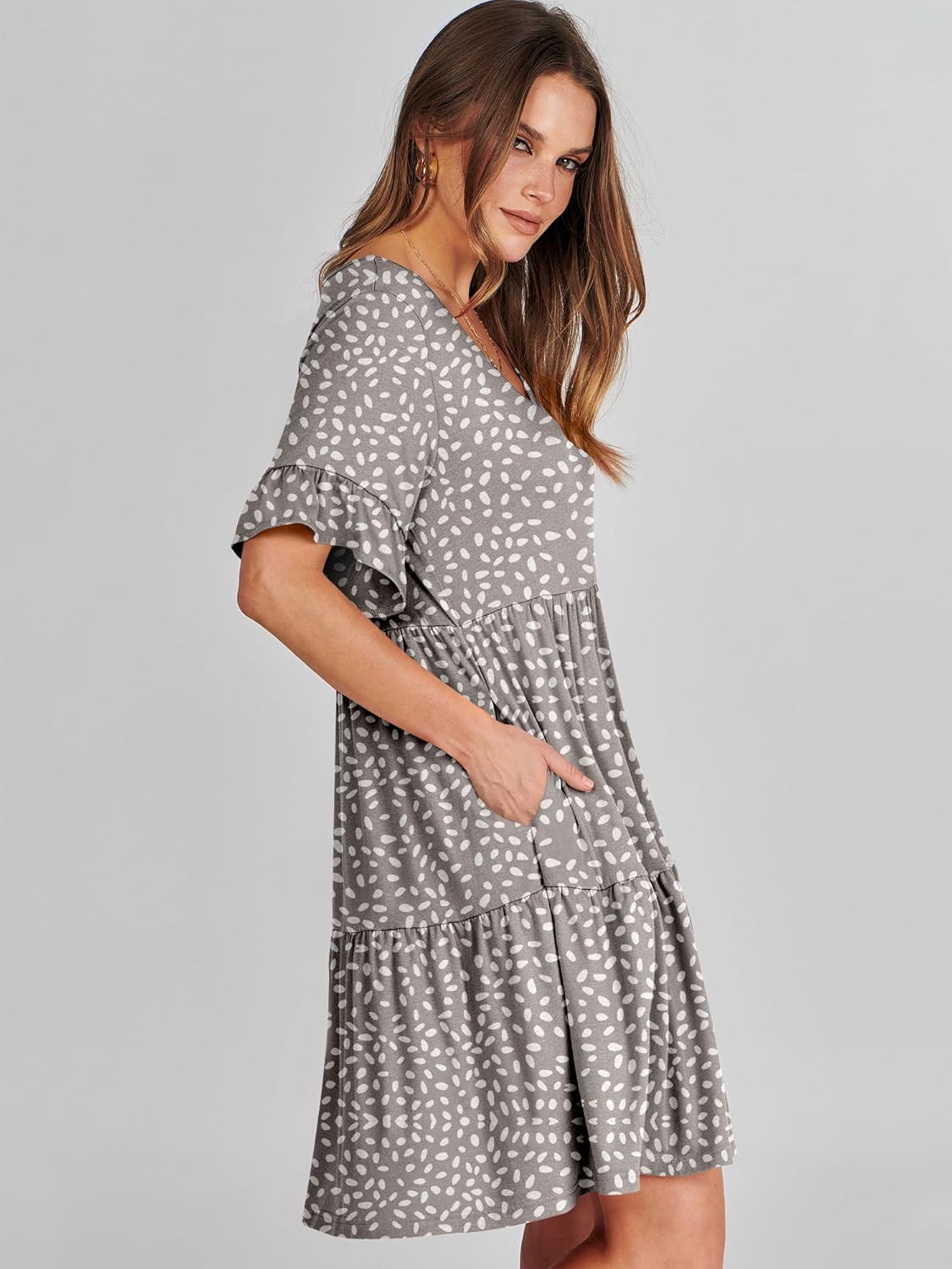 Thumbnail 3 de ANRABESS Women's Summer 2026 V-Neck Ruffle Sleeve A-Line Tiered Dress with Pockets