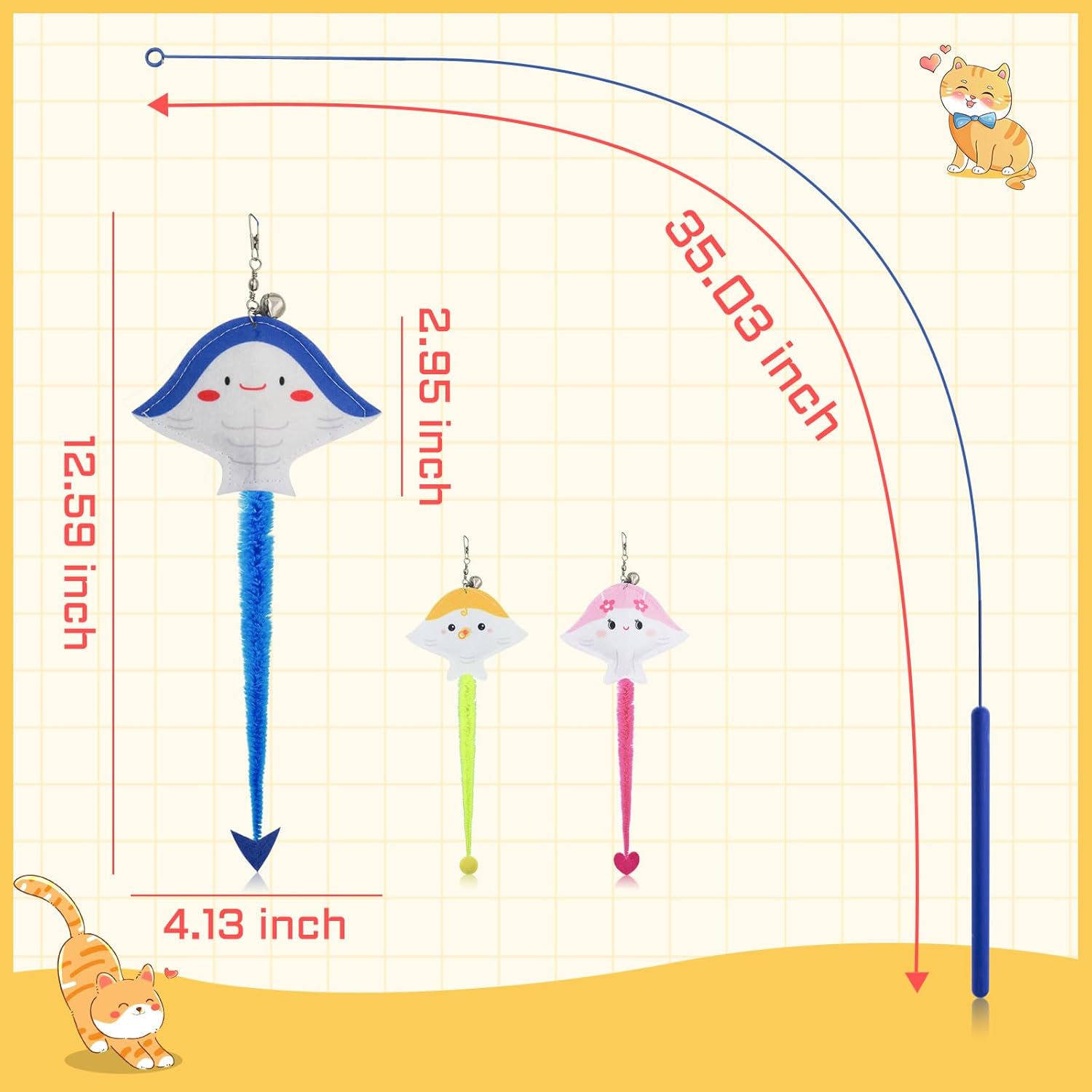 Thumbnail 1 de Andiker Cat Wand Toy (35 in) – flexible wire teaser stick with fish bell wand refill